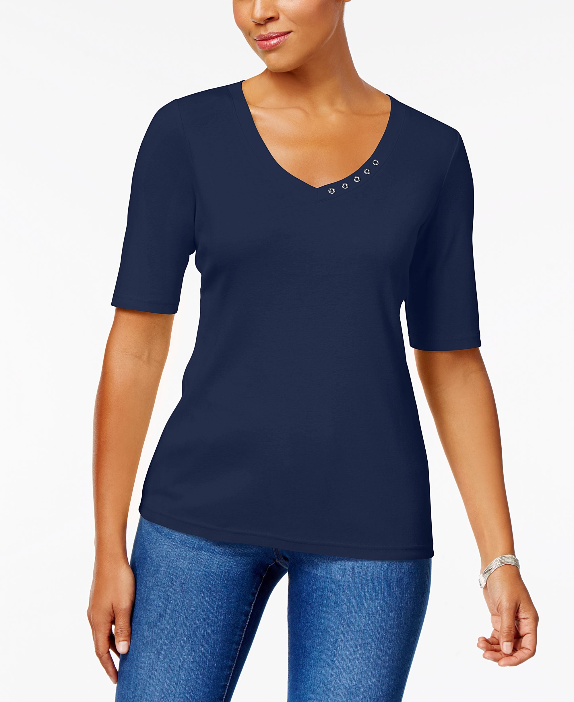 Karen Scott Elbow Sleeve Cotton Top