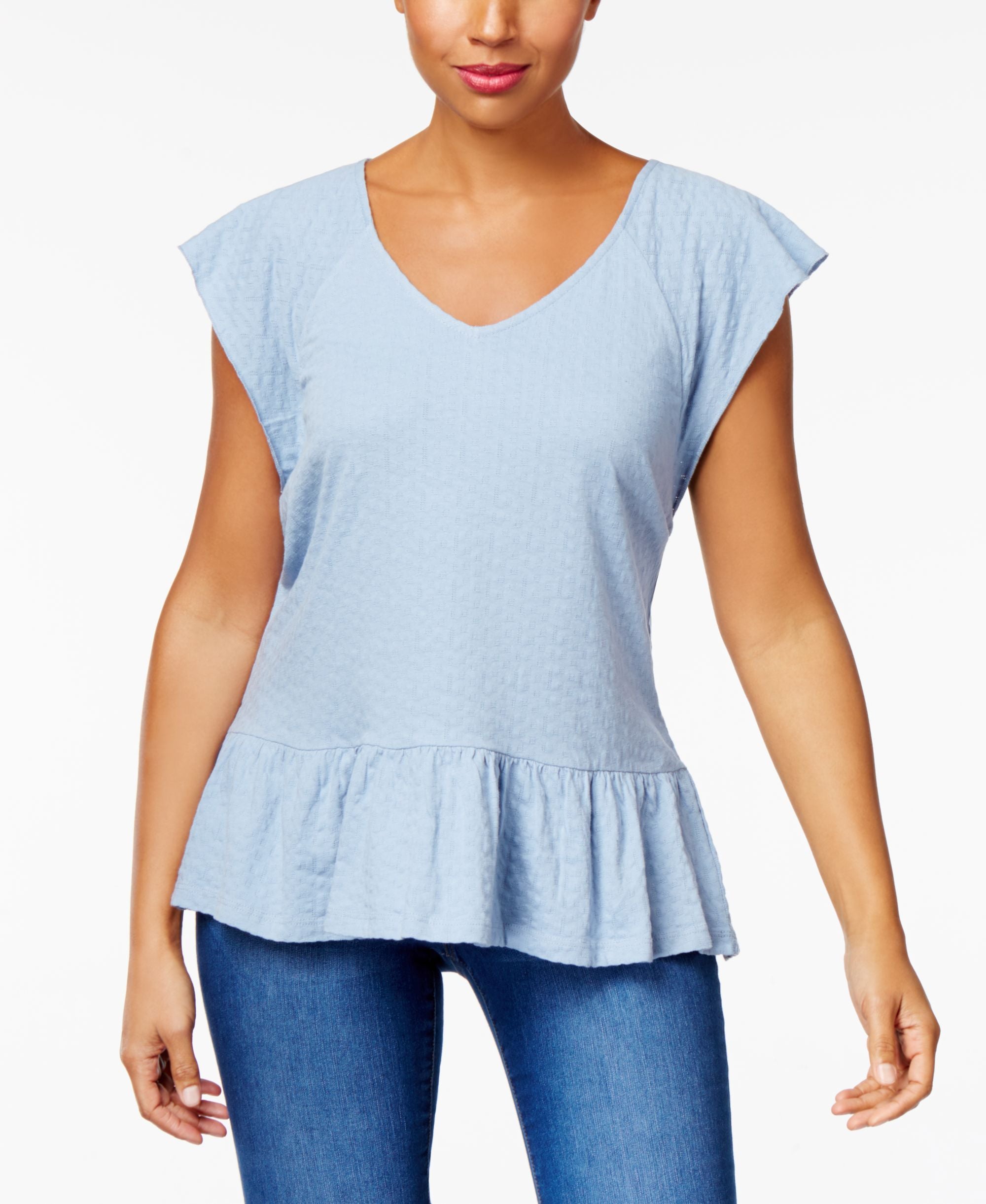 Style & Co Petite Cotton Jacquard Peplum Top