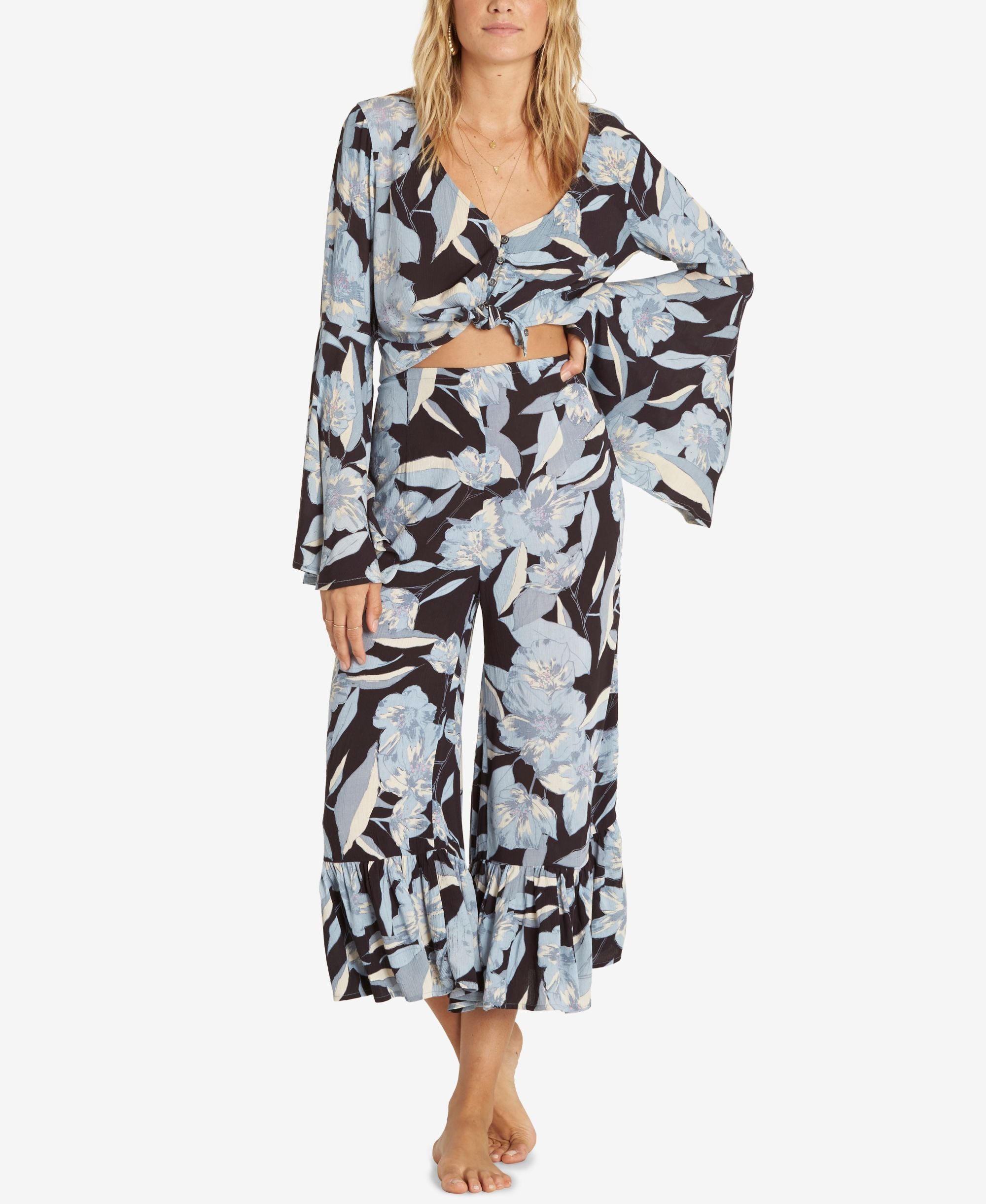Billabong Juniors Printed Wide Leg Cropped Pants