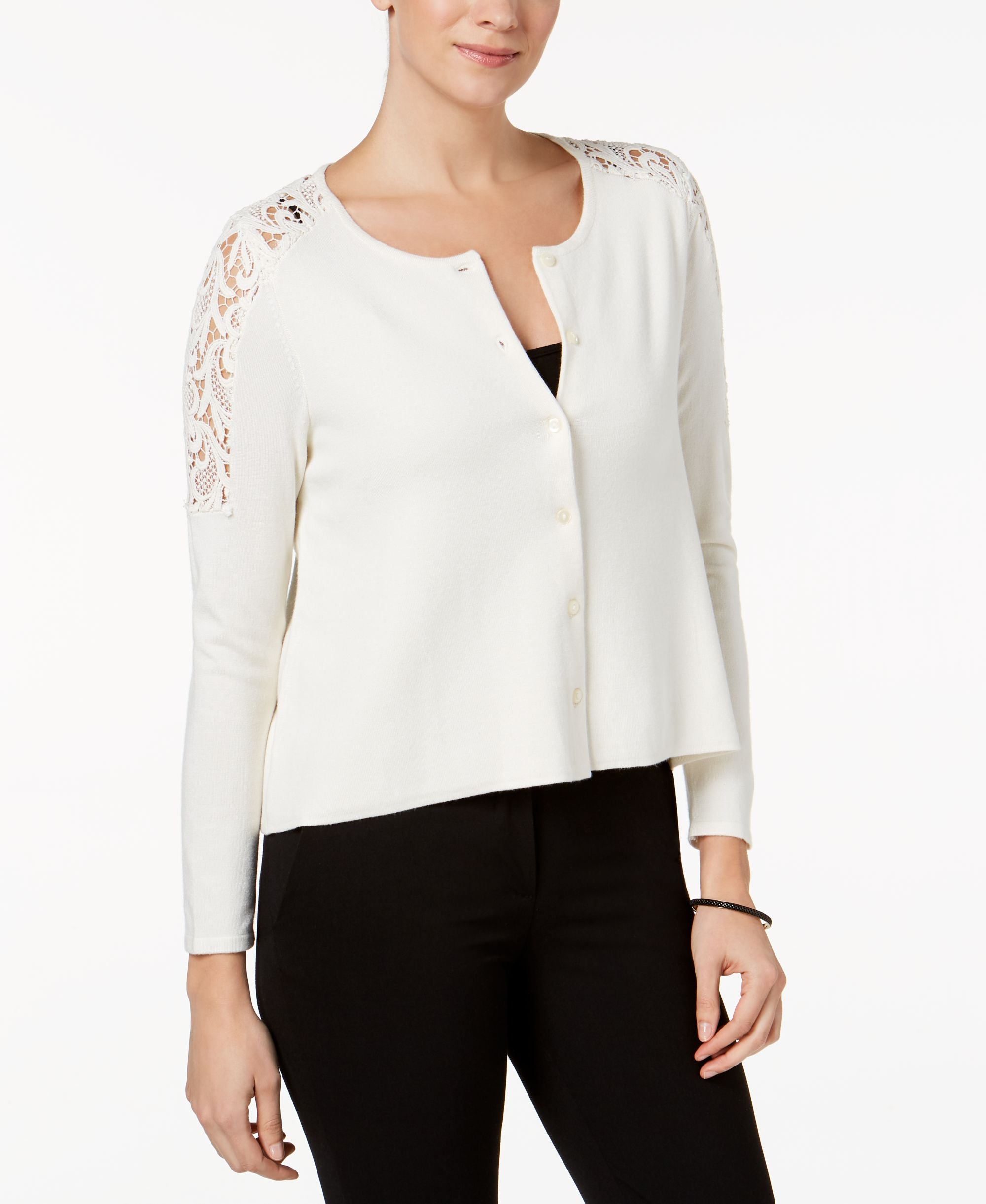 Charter Club Petite Lace Trim Cardigan