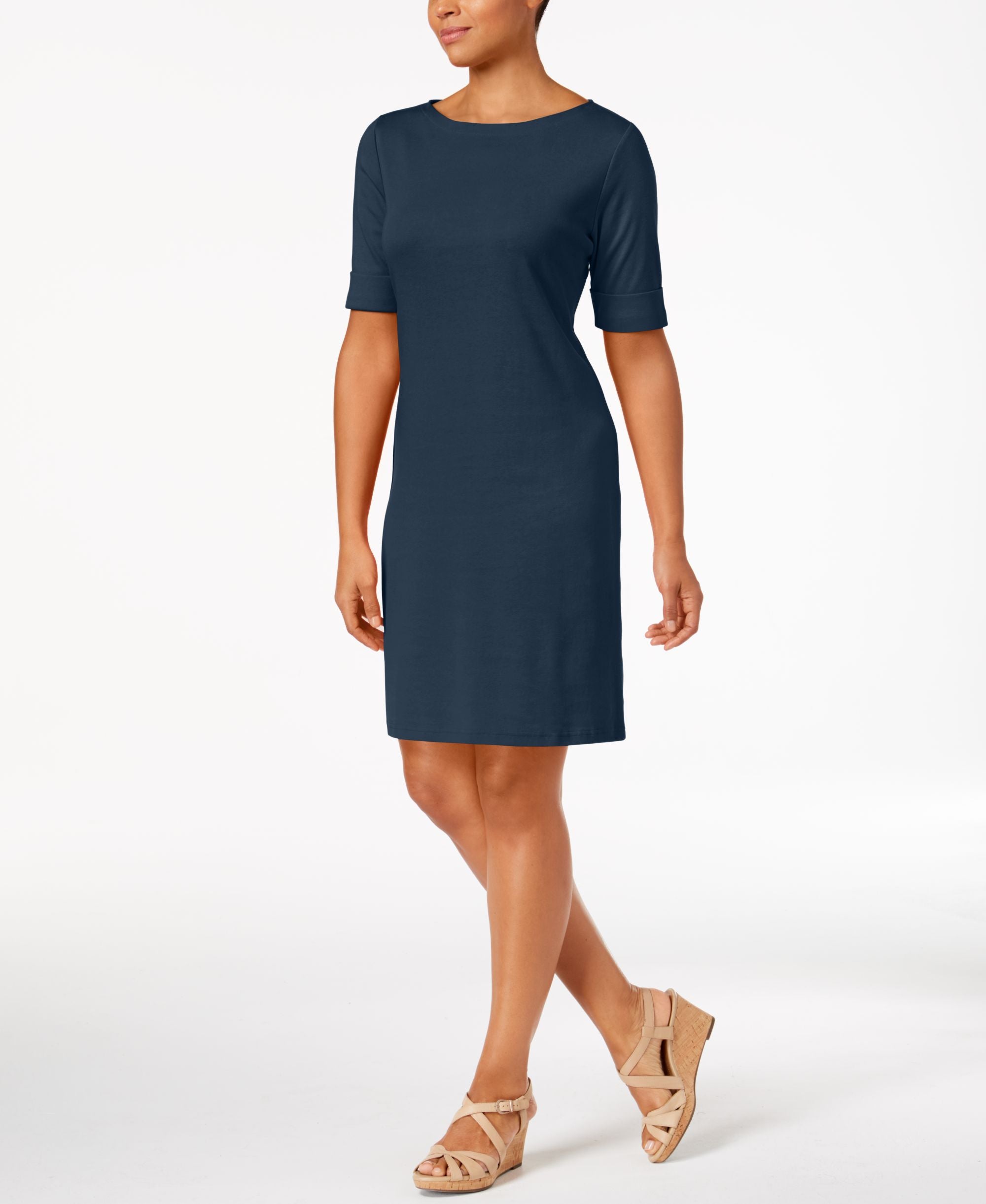 Karen Scott Petite Cotton Elbow Sleeve Dress