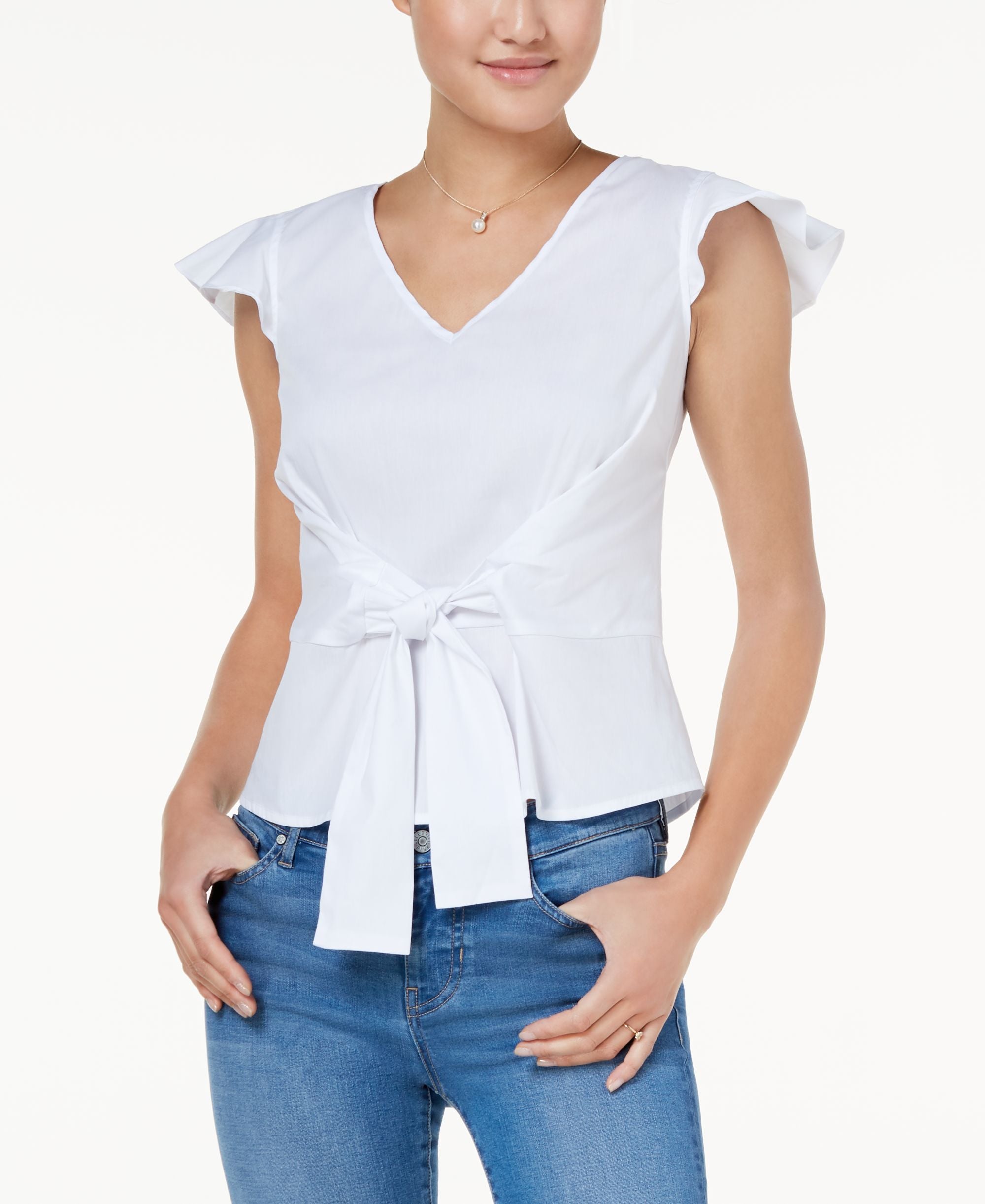 Bcx Juniors Tie Waist Flutter Sleeve Top