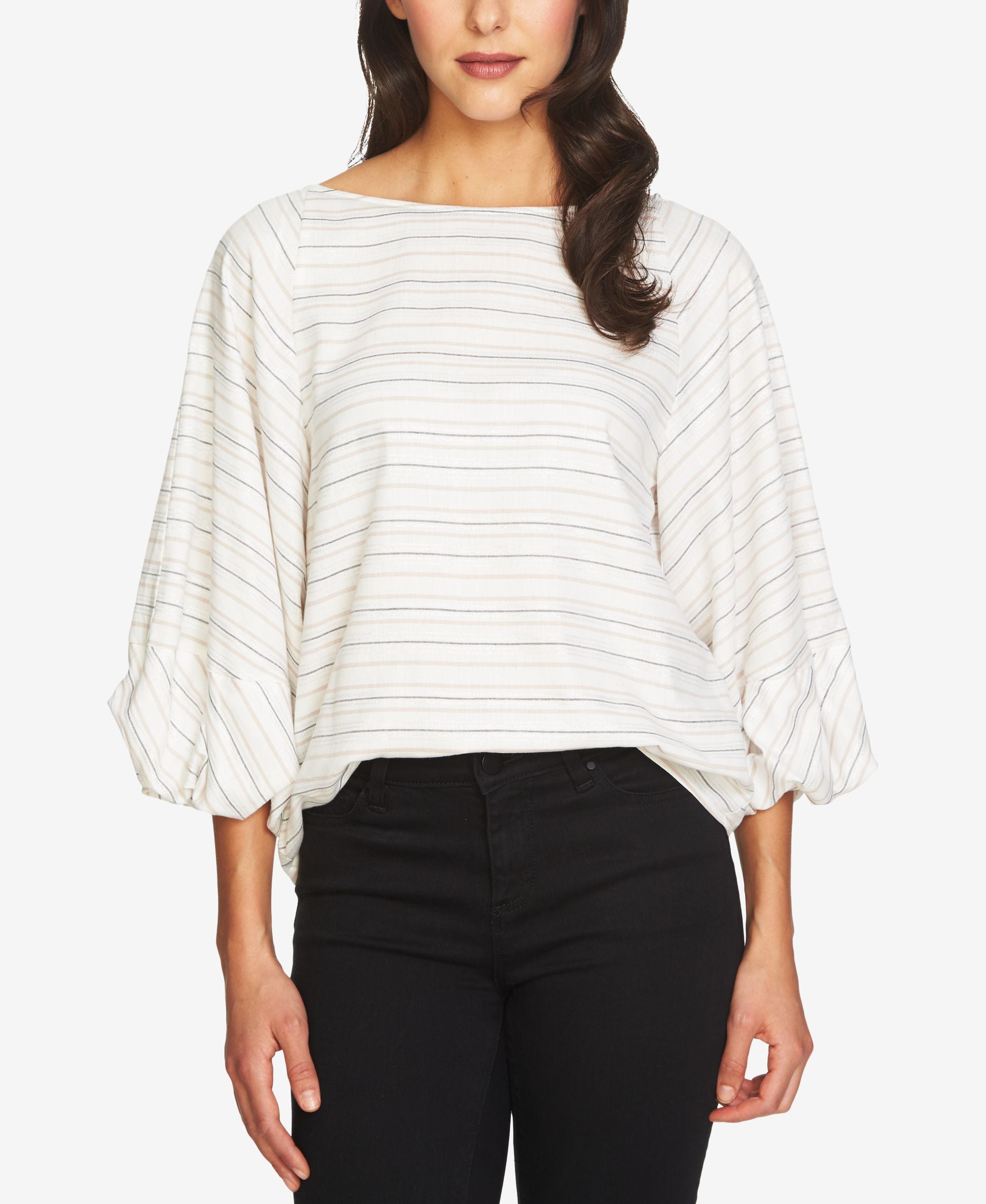 1.State Metallic Stripe Blouson Top