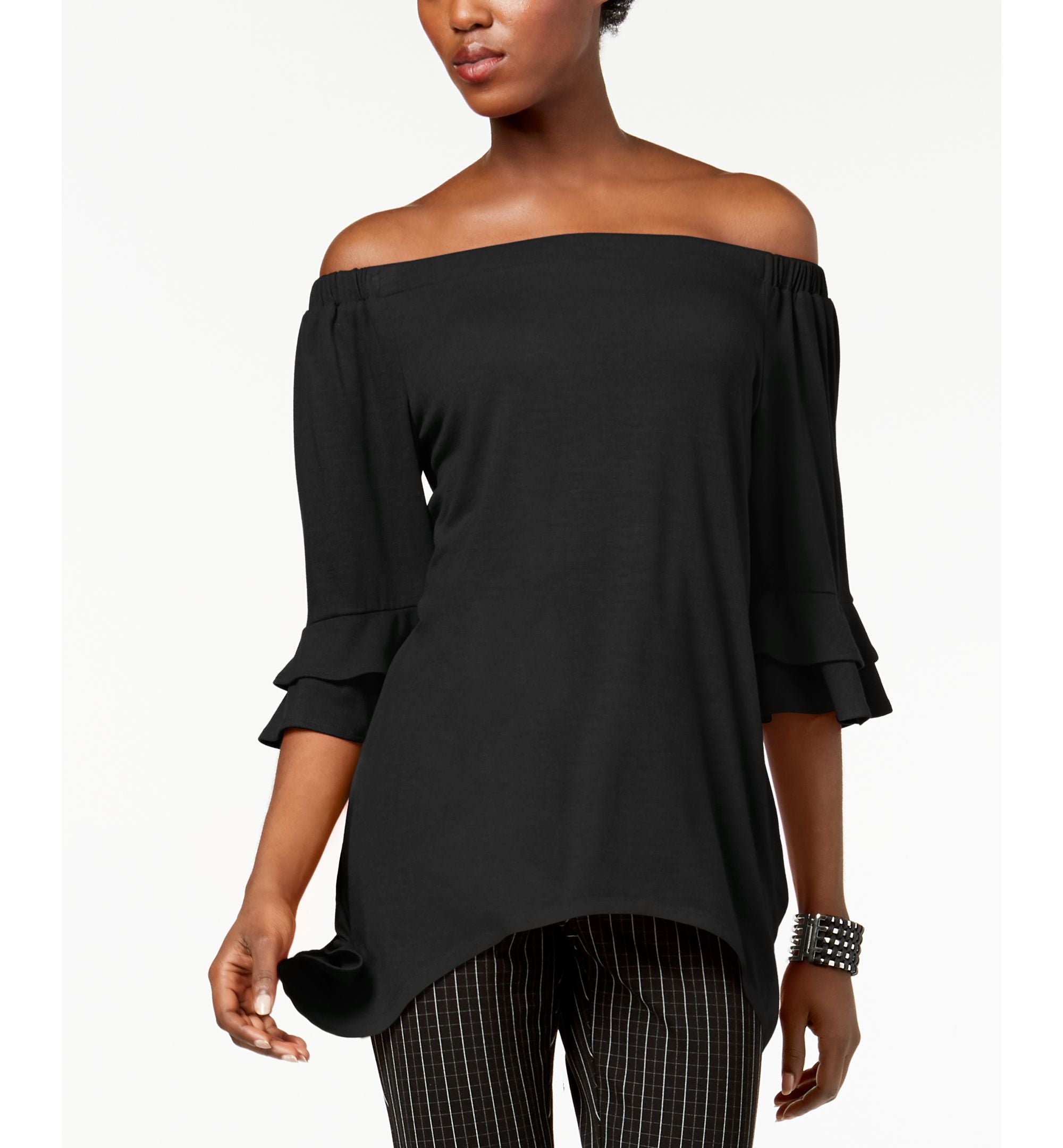 NY Collection Off The Shoulder Hankderchief Hem Top