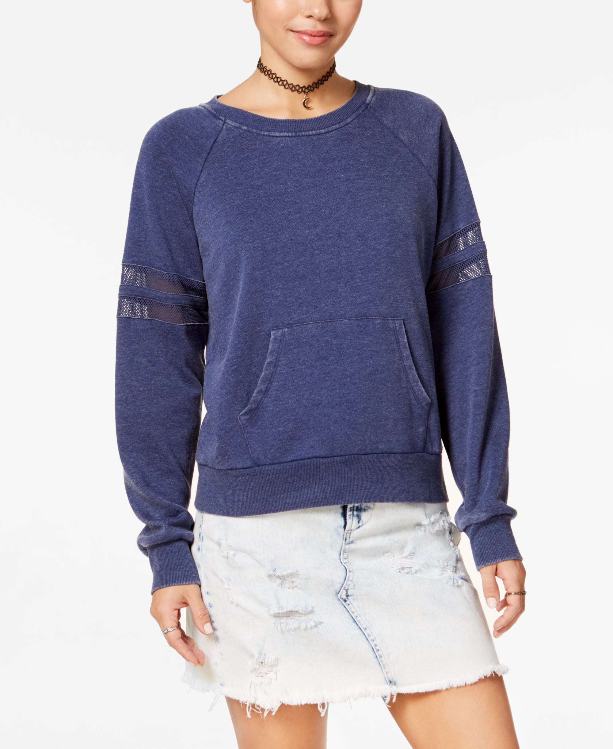 Hippie Rose Juniors Mesh Trimmed Pullover Sweatshirt