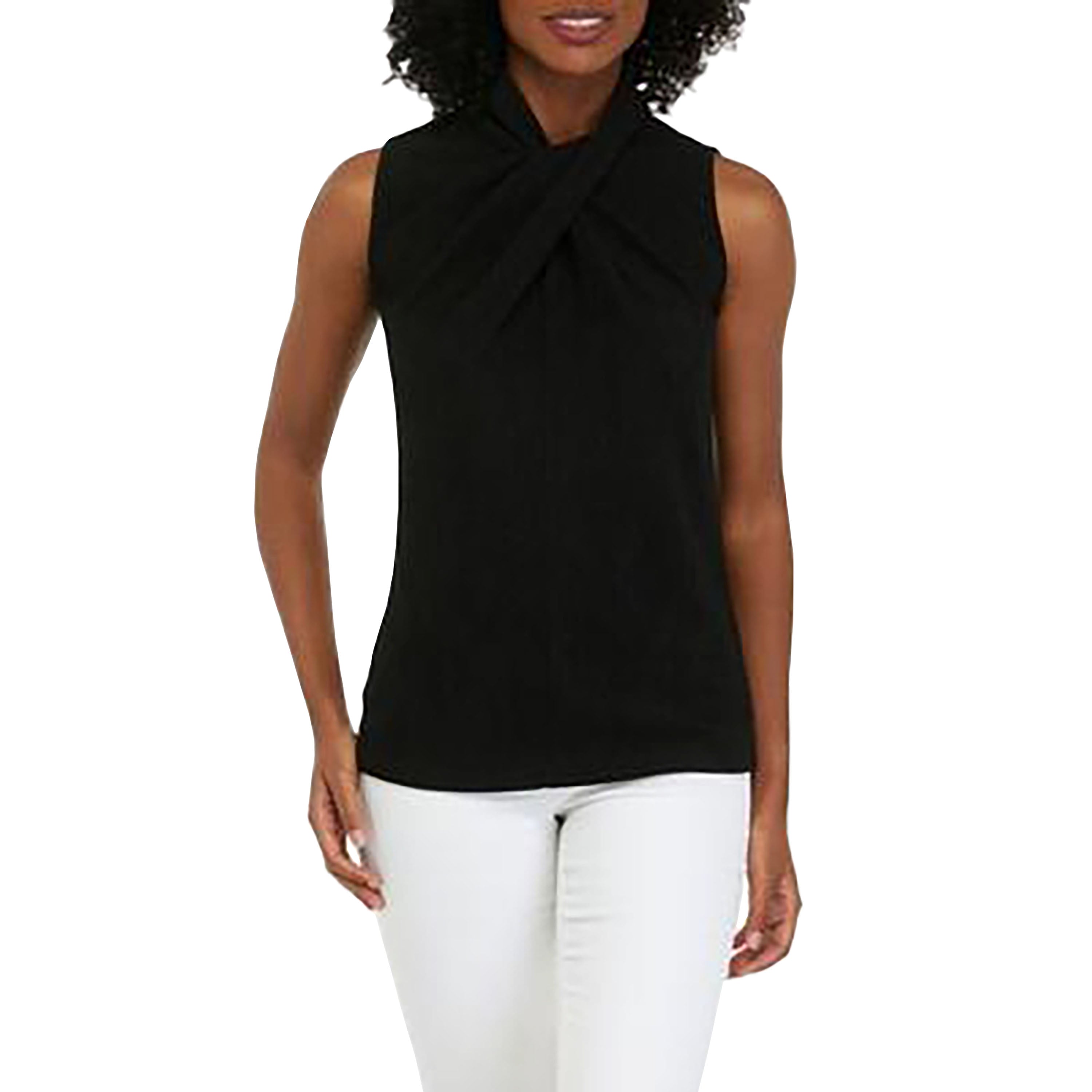Anne Klein Womens Textured Twist Neck Blouse Anne Black L