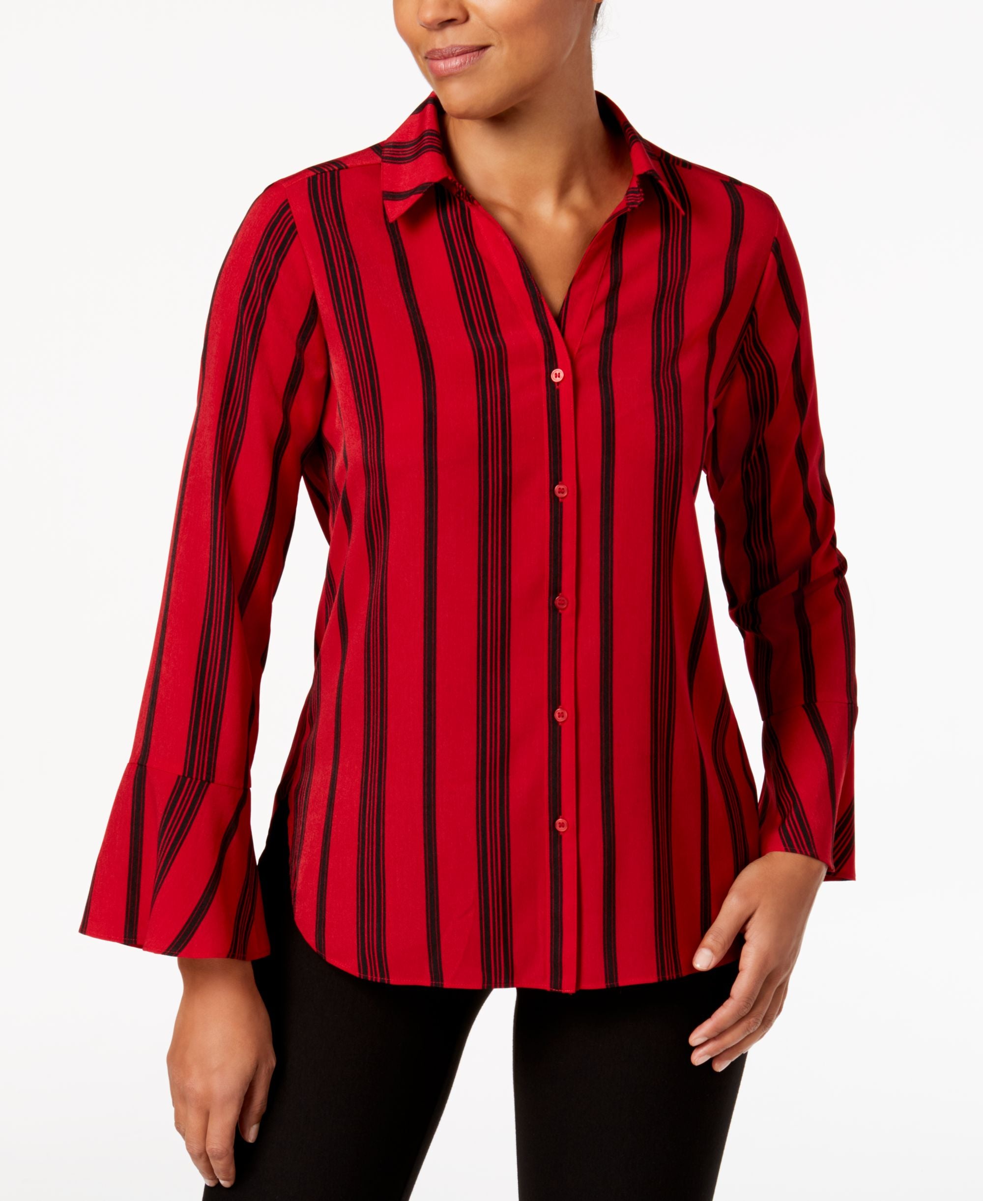 NY Collection Printed Bell Sleeve Blouse