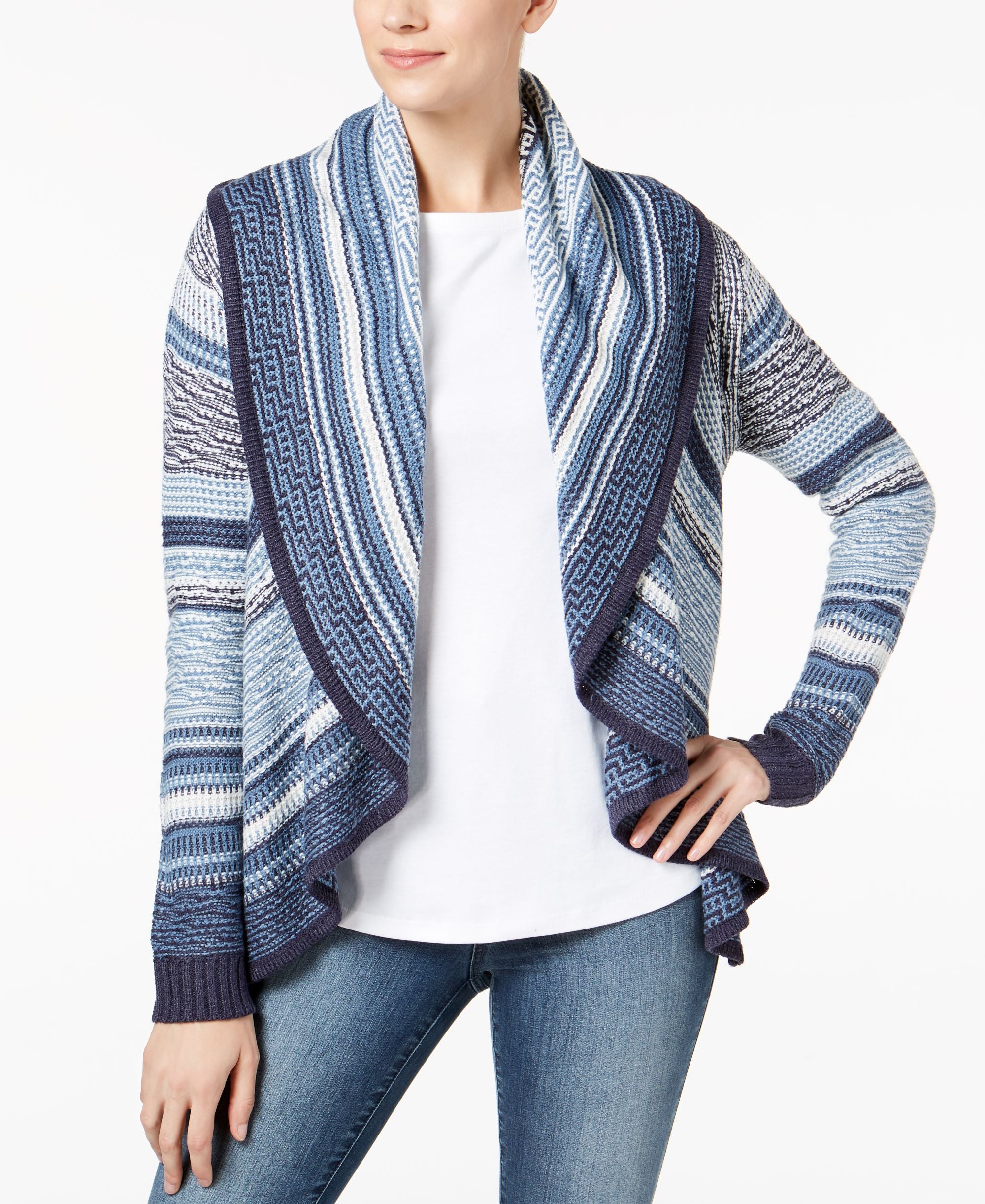Charter Club Striped Shawl Collar Cardigan