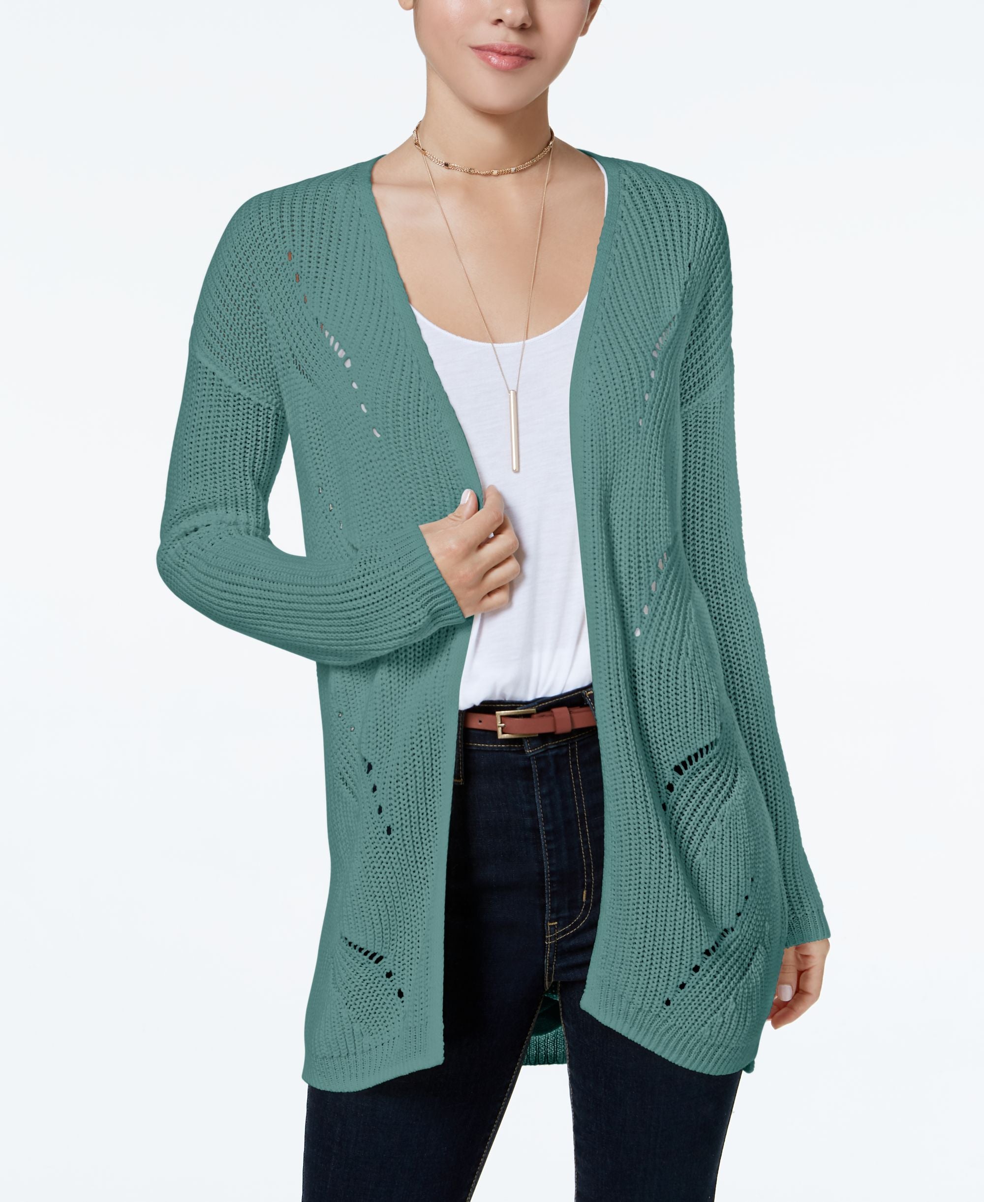 Hippie Rose Juniors Laced Back Open Front Cardigan