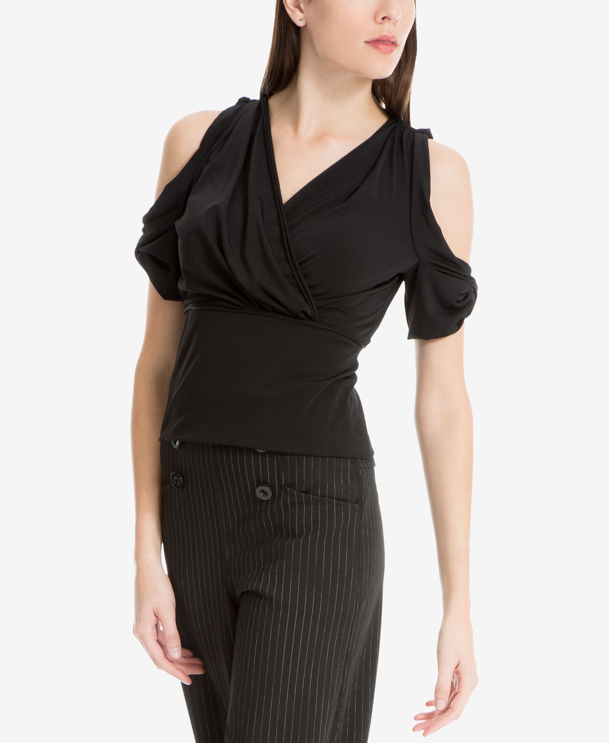 Max Studio London Surplice Cold Shoulder Top