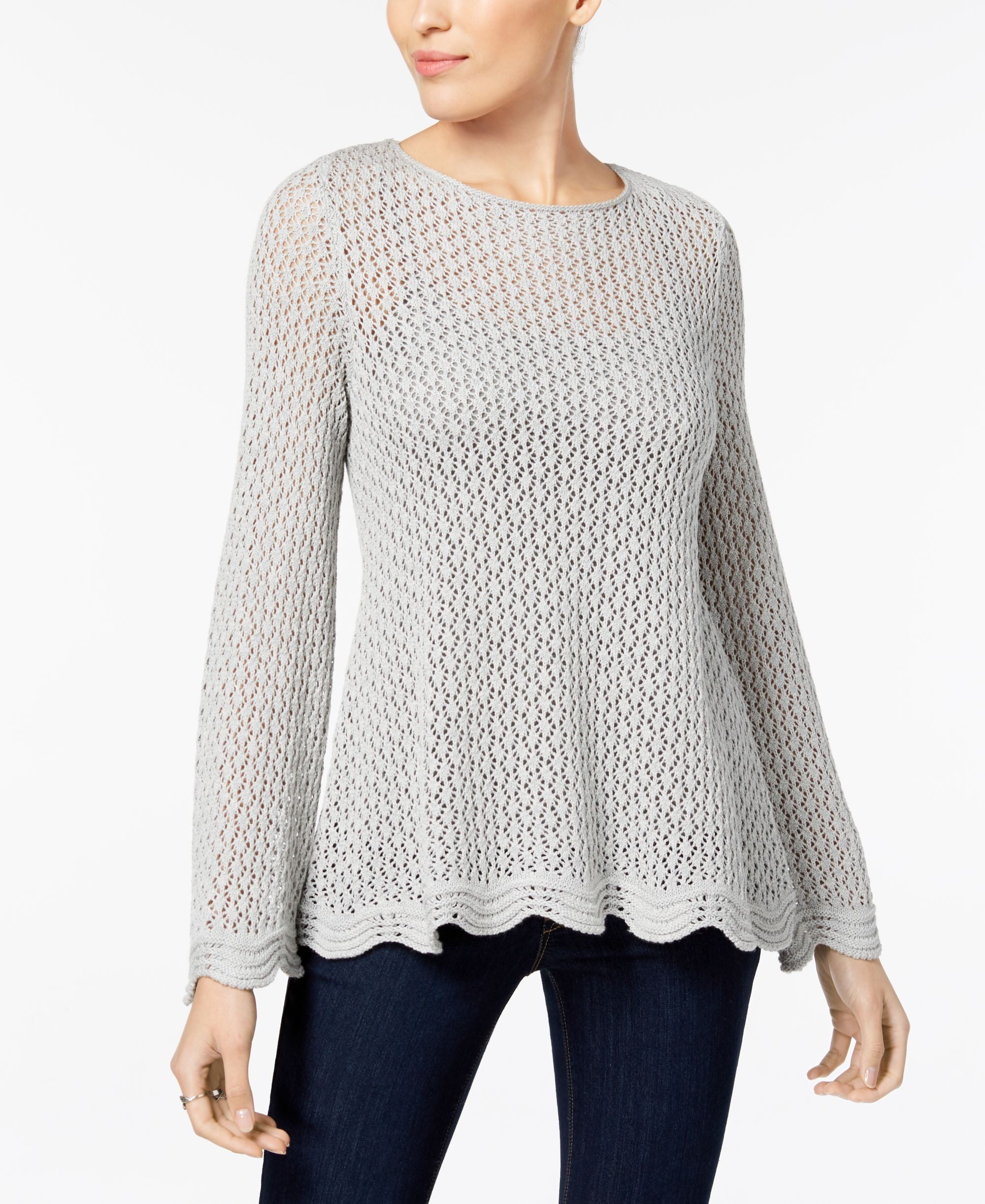Style & Co Petite Open Knit Boat Neck Sweater