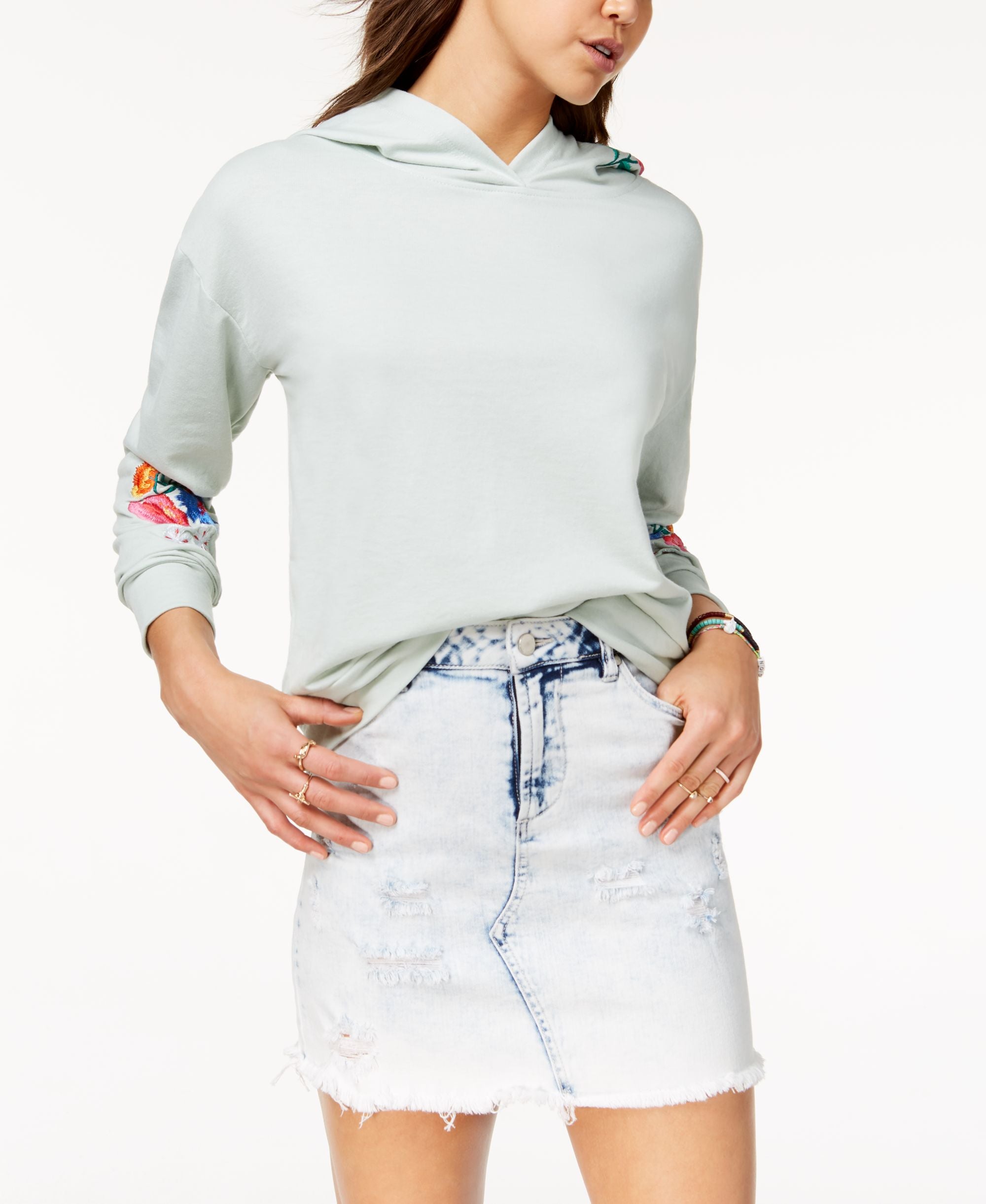 Almost Famous Juniors Floral Embroidered Hoodie