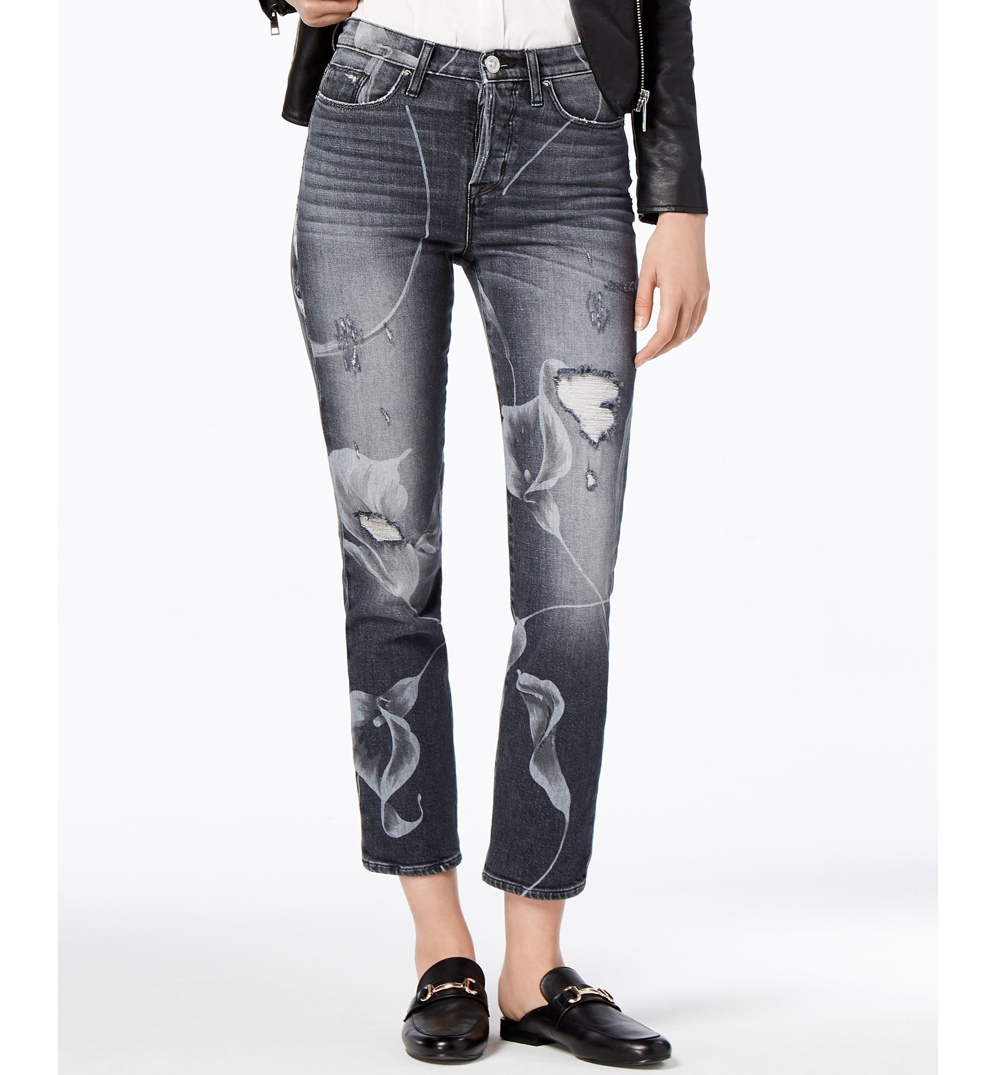Hudson Jeans Printed Ripped Cropped Skinny Jeans