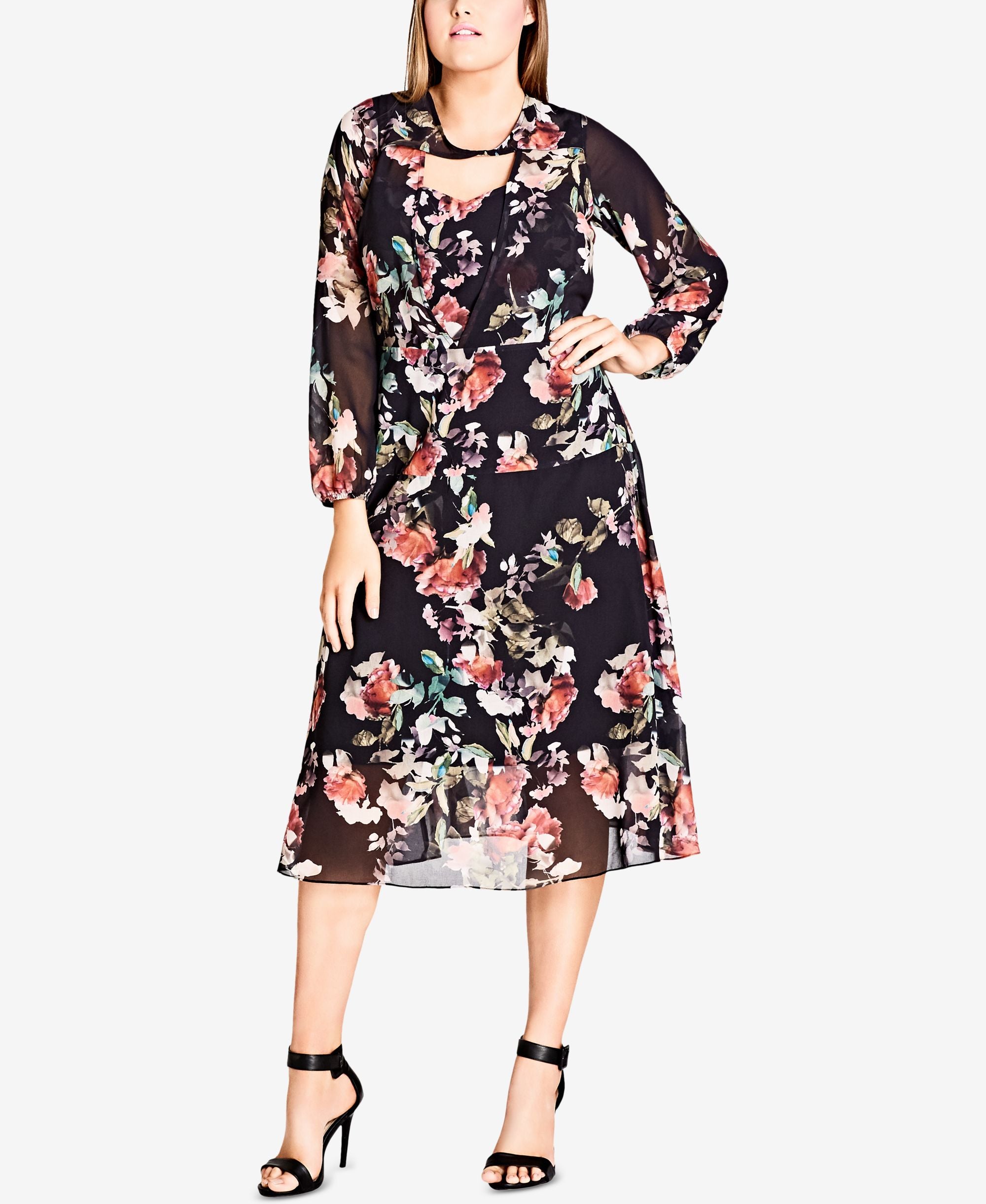 City Chic Trendy Plus Size Floral Print Midi Dress