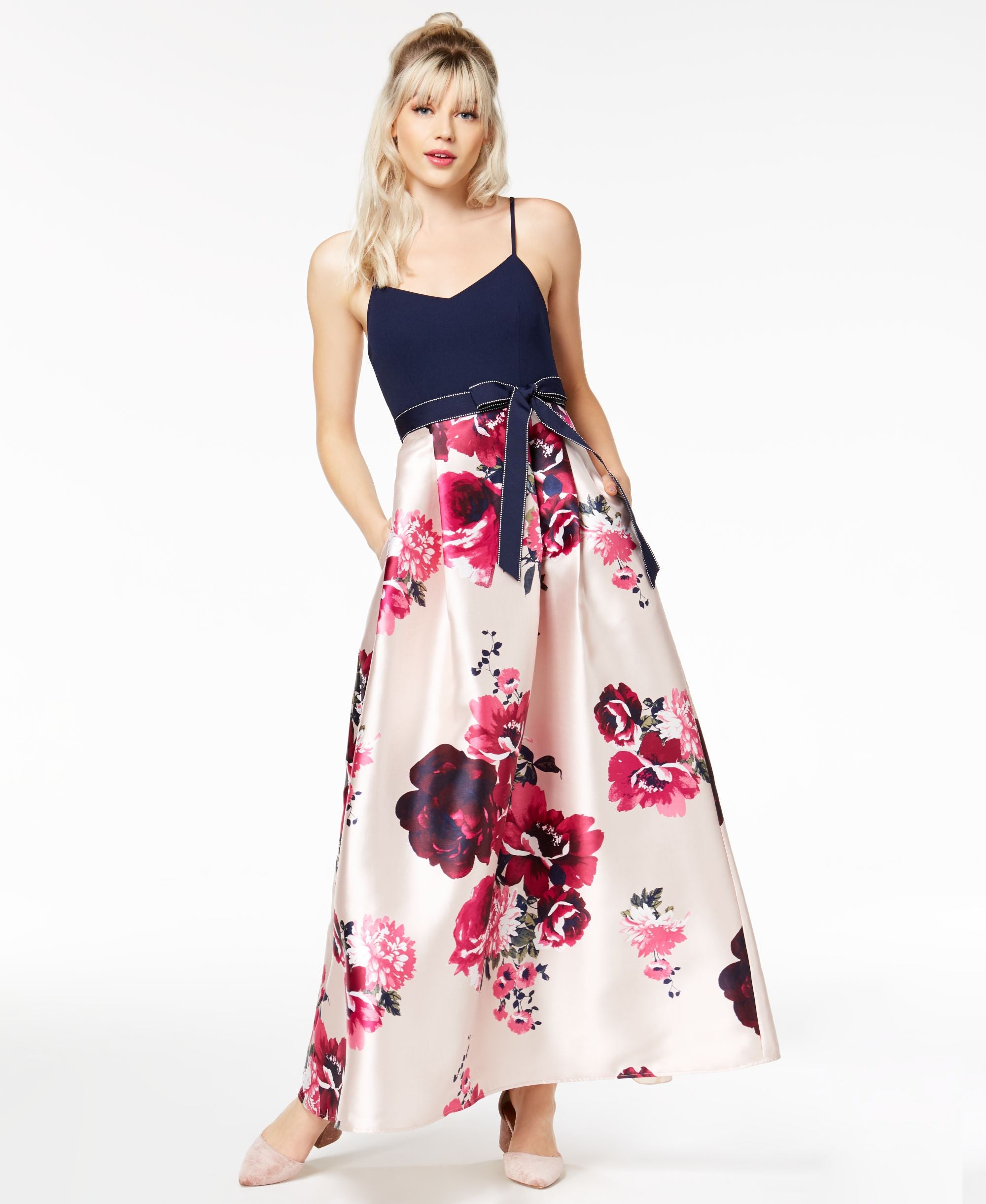 Teeze Me Juniors Bow Belt Fit Flare Gown