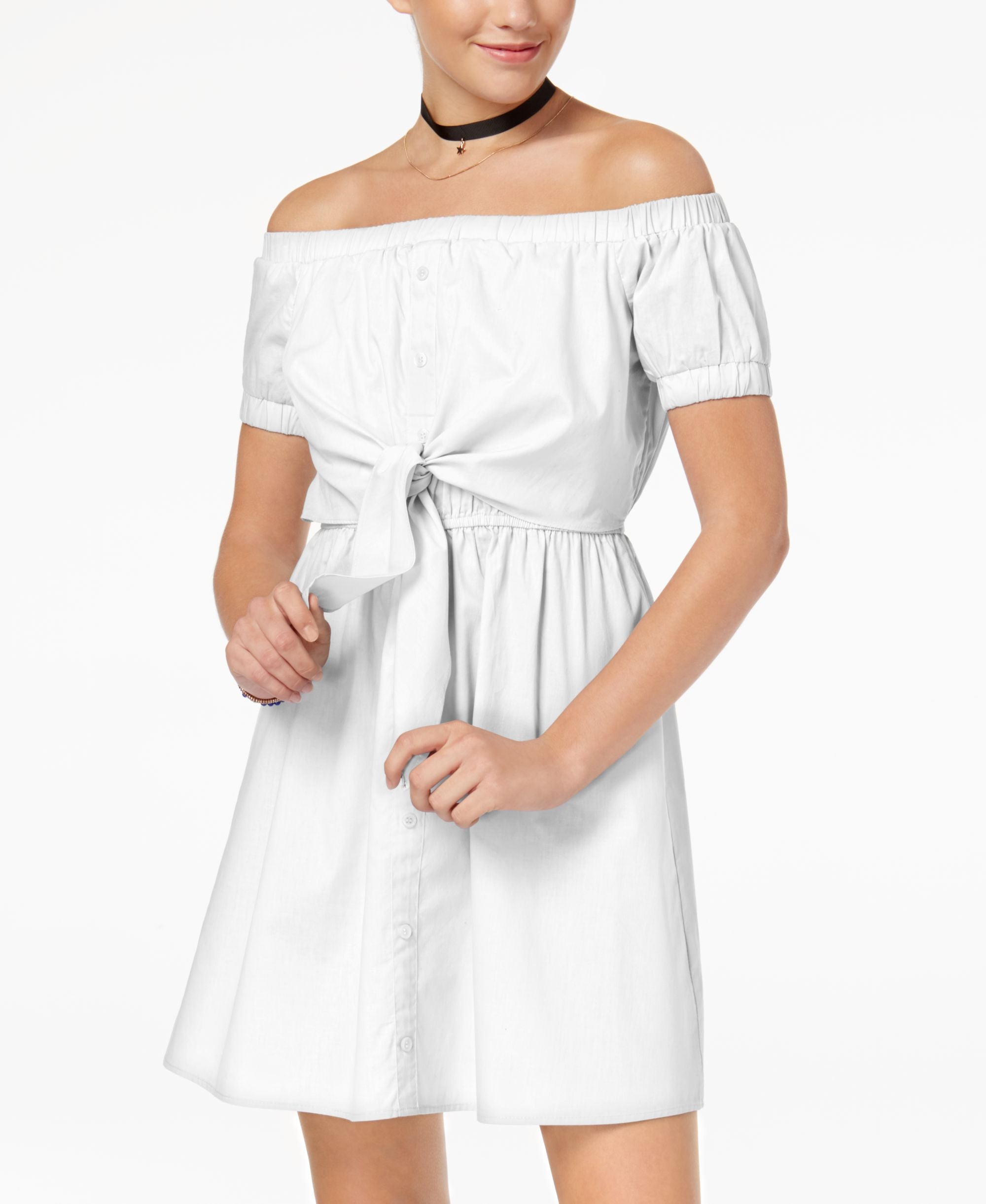 Ultra Flirt Juniors Cotton Off The Shoulder Fit Flare Dress