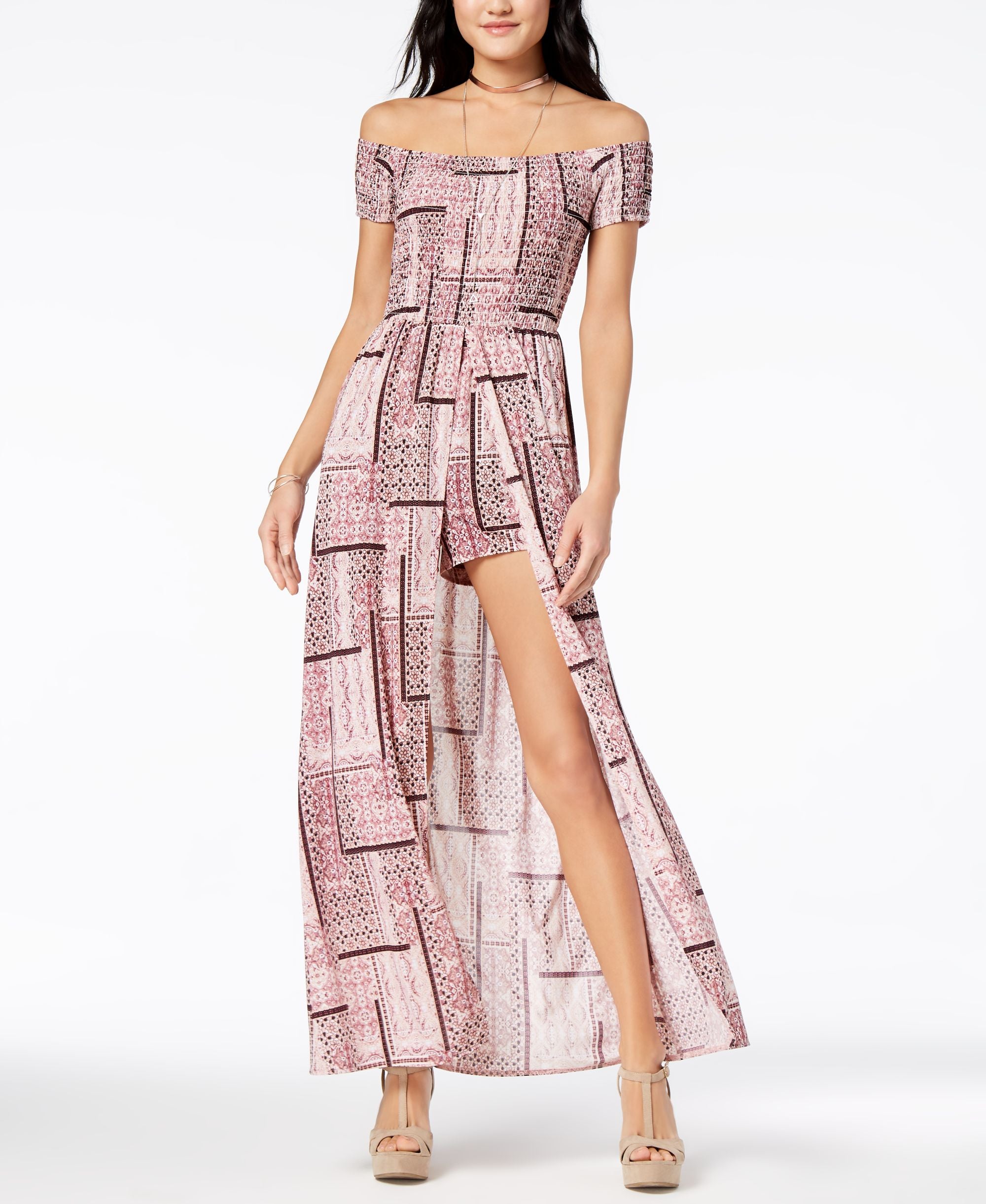 Ultra Flirt Juniors Printed Smocked Maxi Romper