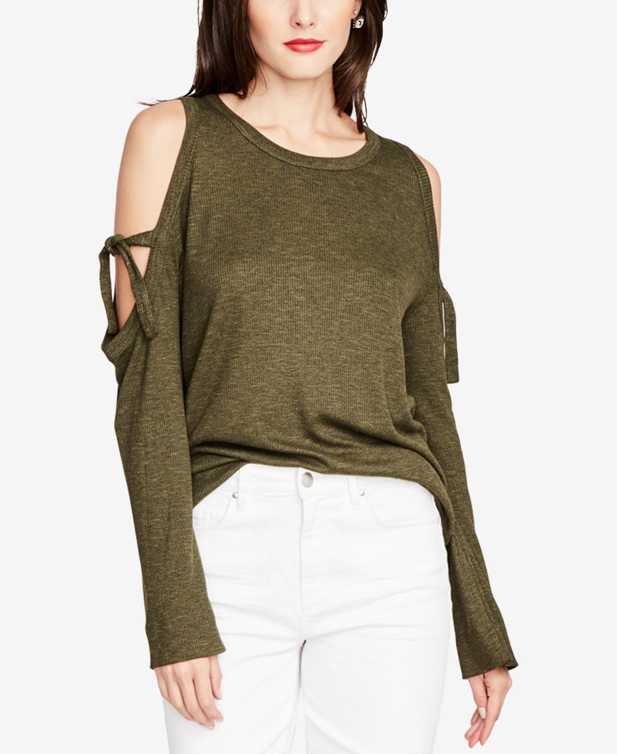 Rachel Rachel Roy Rib Knit Cold Shoulder Tie Trim Top
