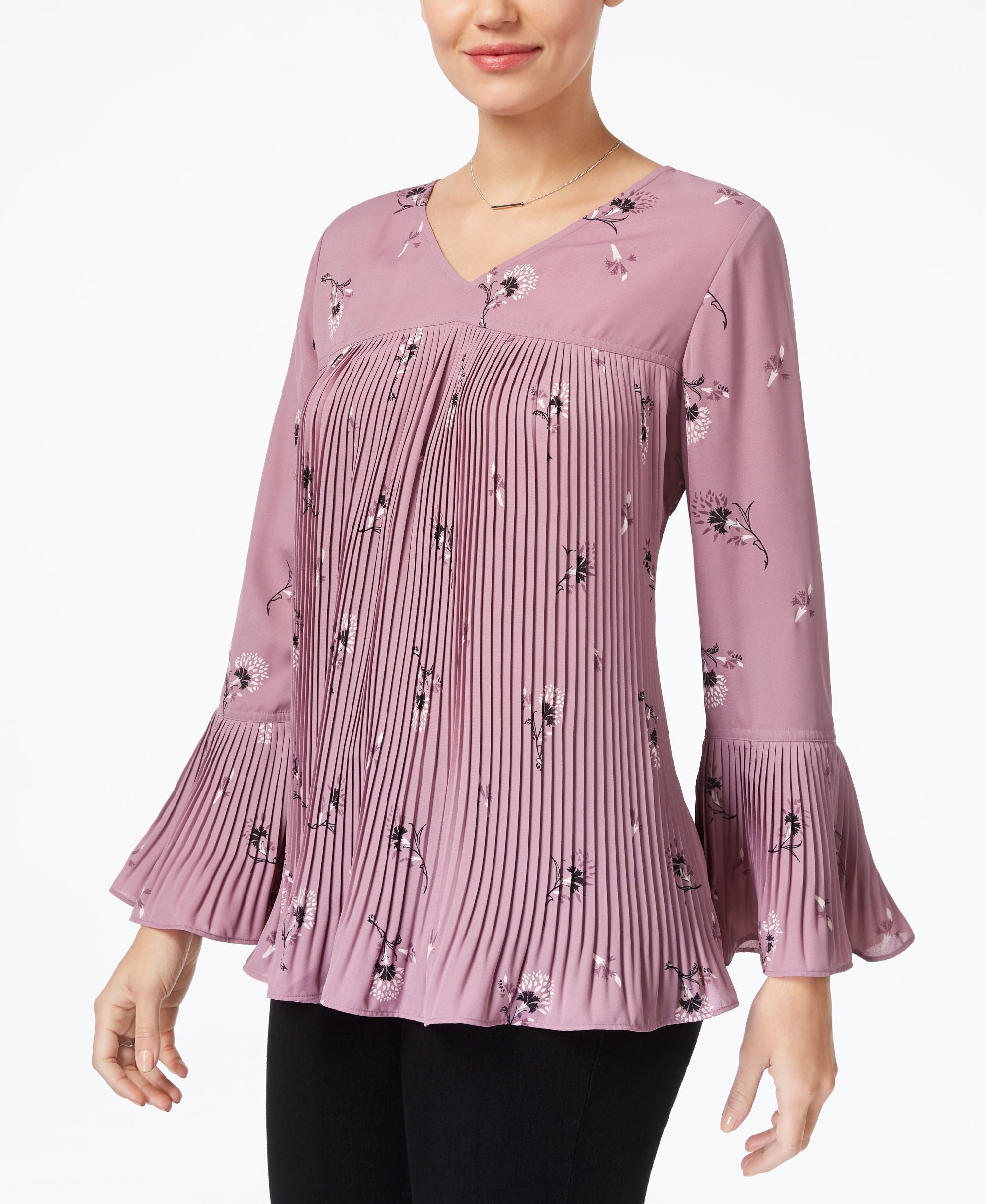 Style & Co Pleated Bell Sleeve Blouse