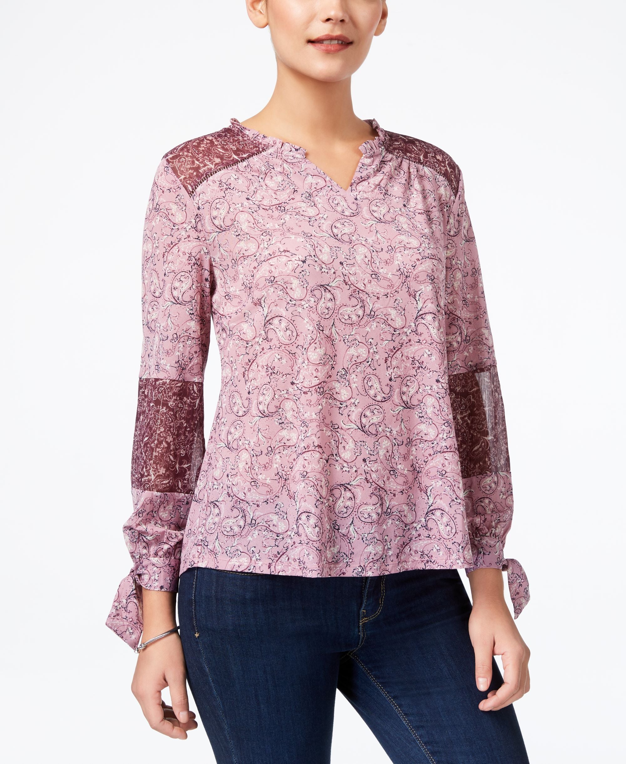 Style & Co Printed Tie Sleeve Top
