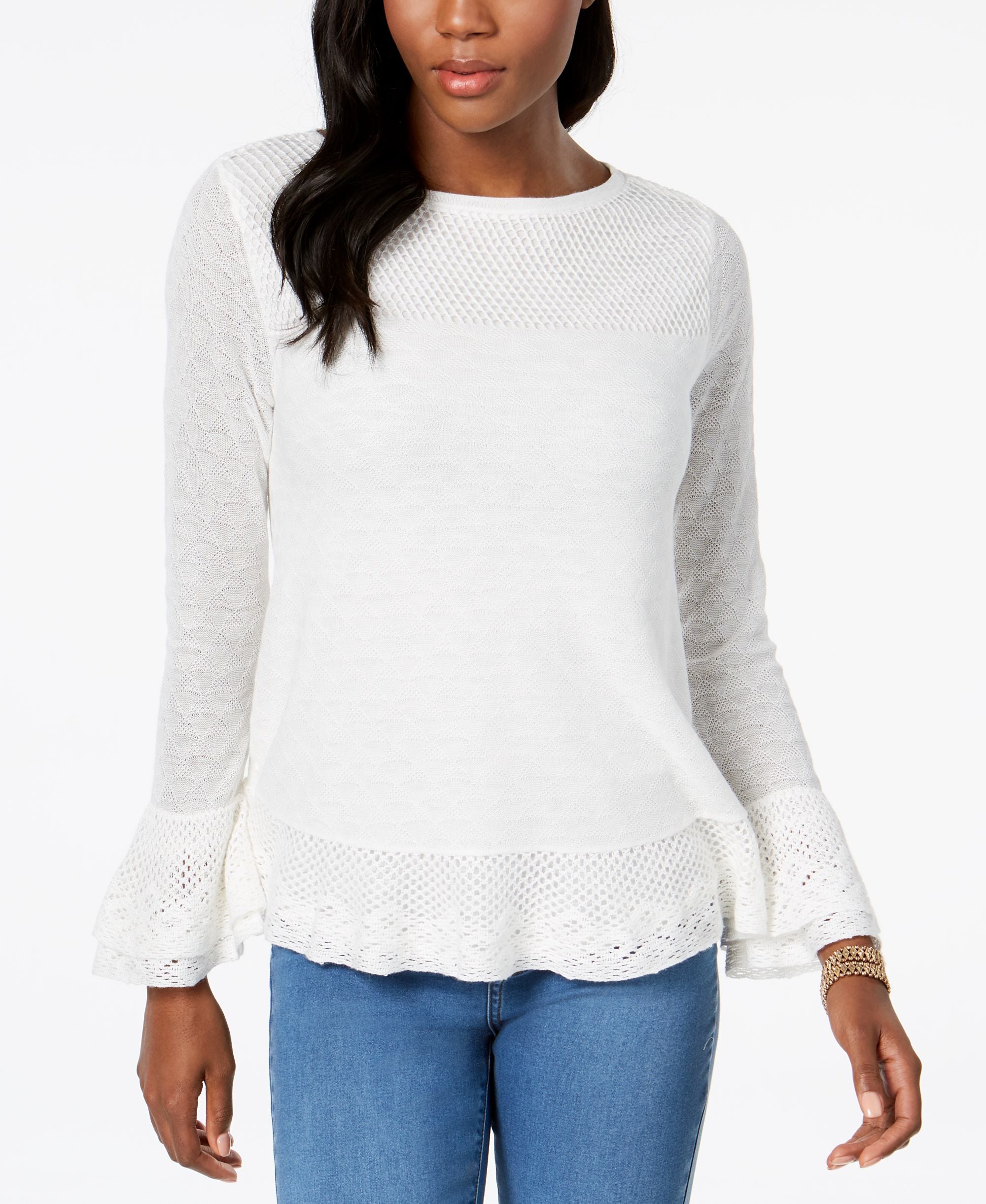 Style & Co Layered Ruffle Trim Knit Sweater