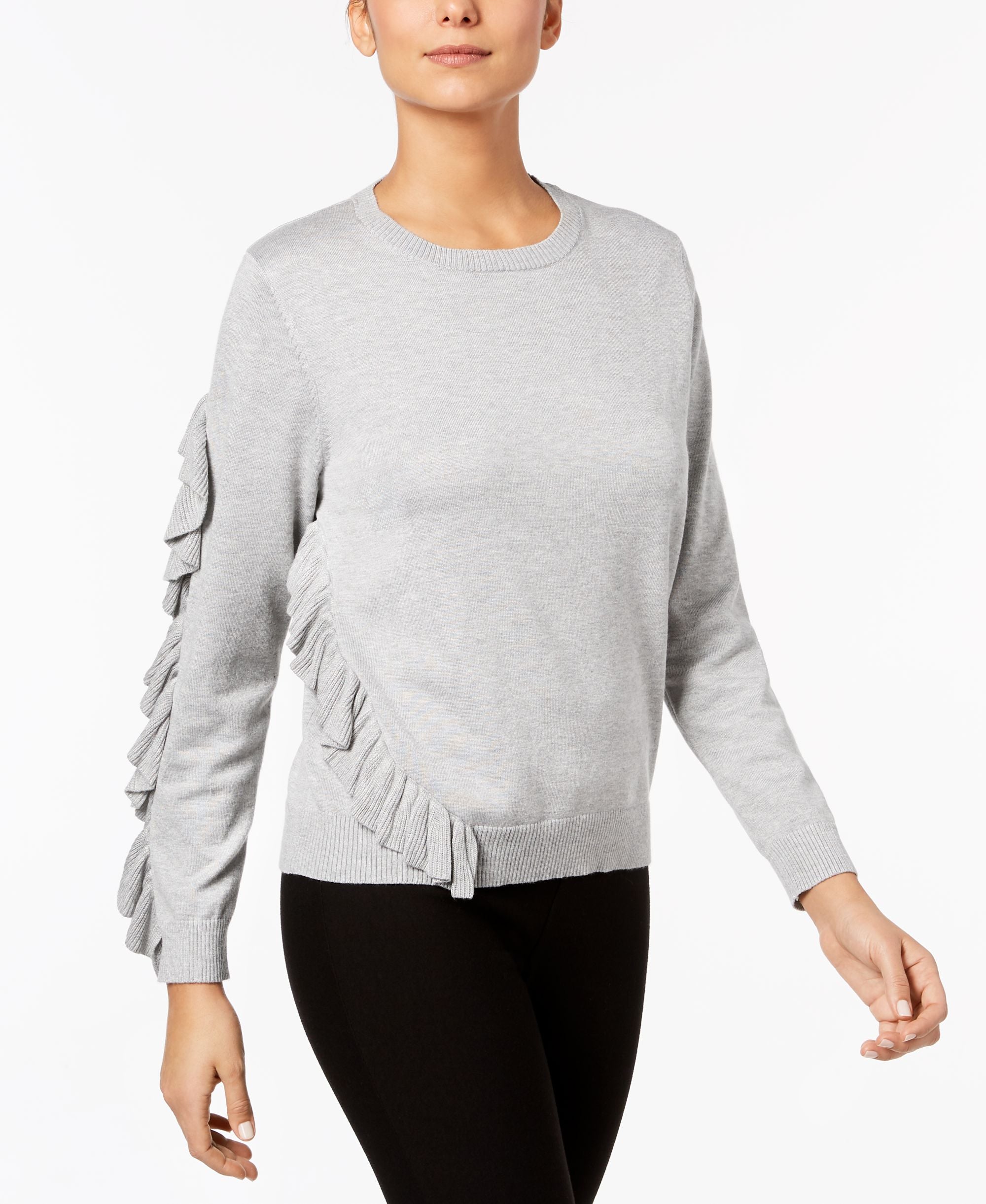 NY Collection Asymmetrical Ruffled Sweater