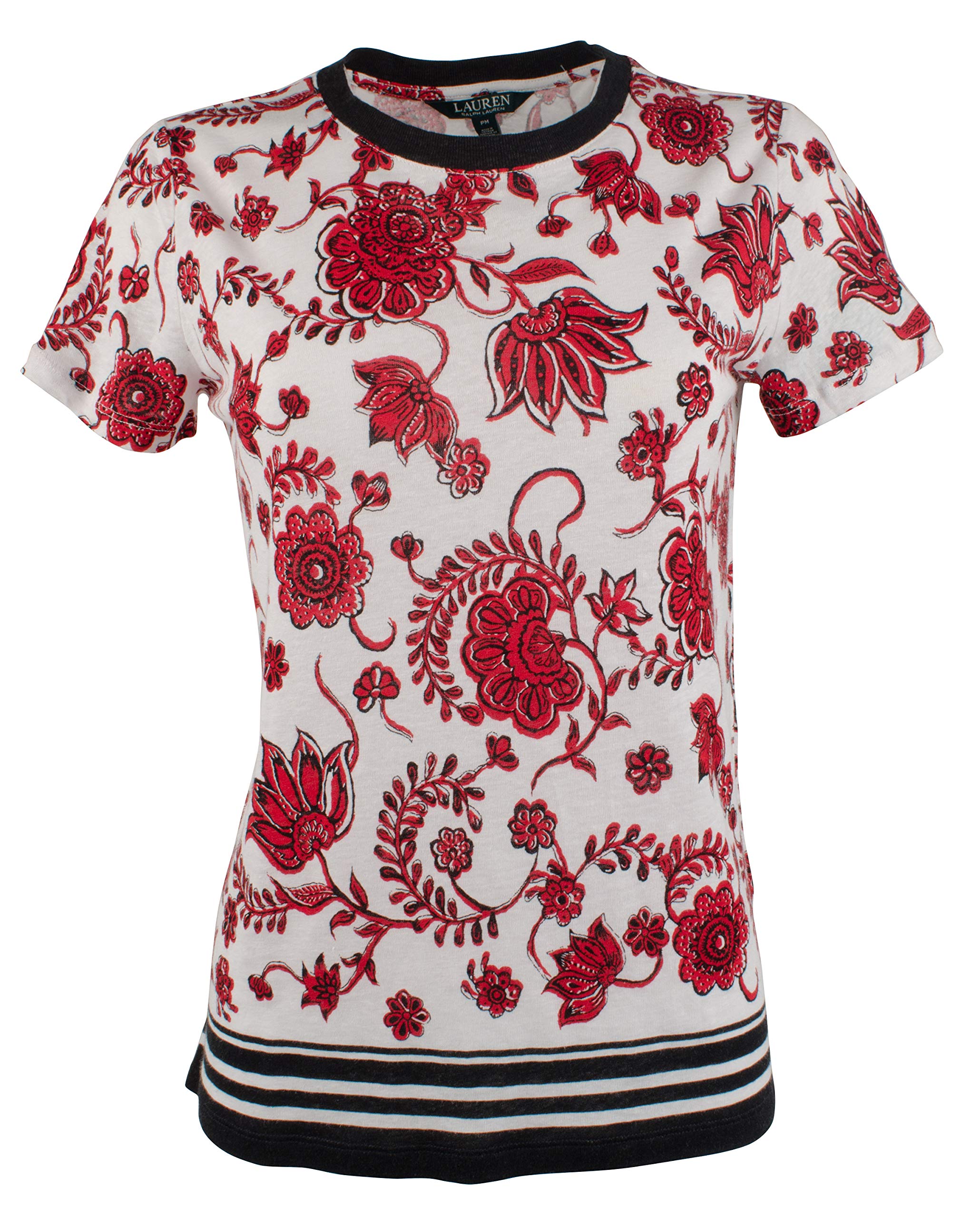 Lauren Ralph Lauren Womens Plus Linen Floral T-Shirt