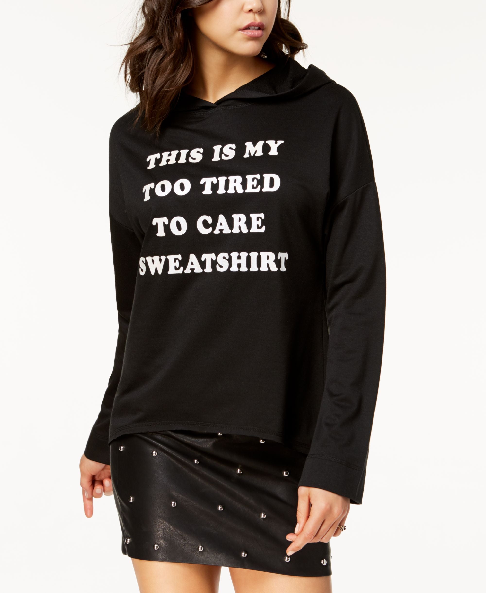 Pretty Rebellious Juniors Too Tired Glitter Graphic Hoodie