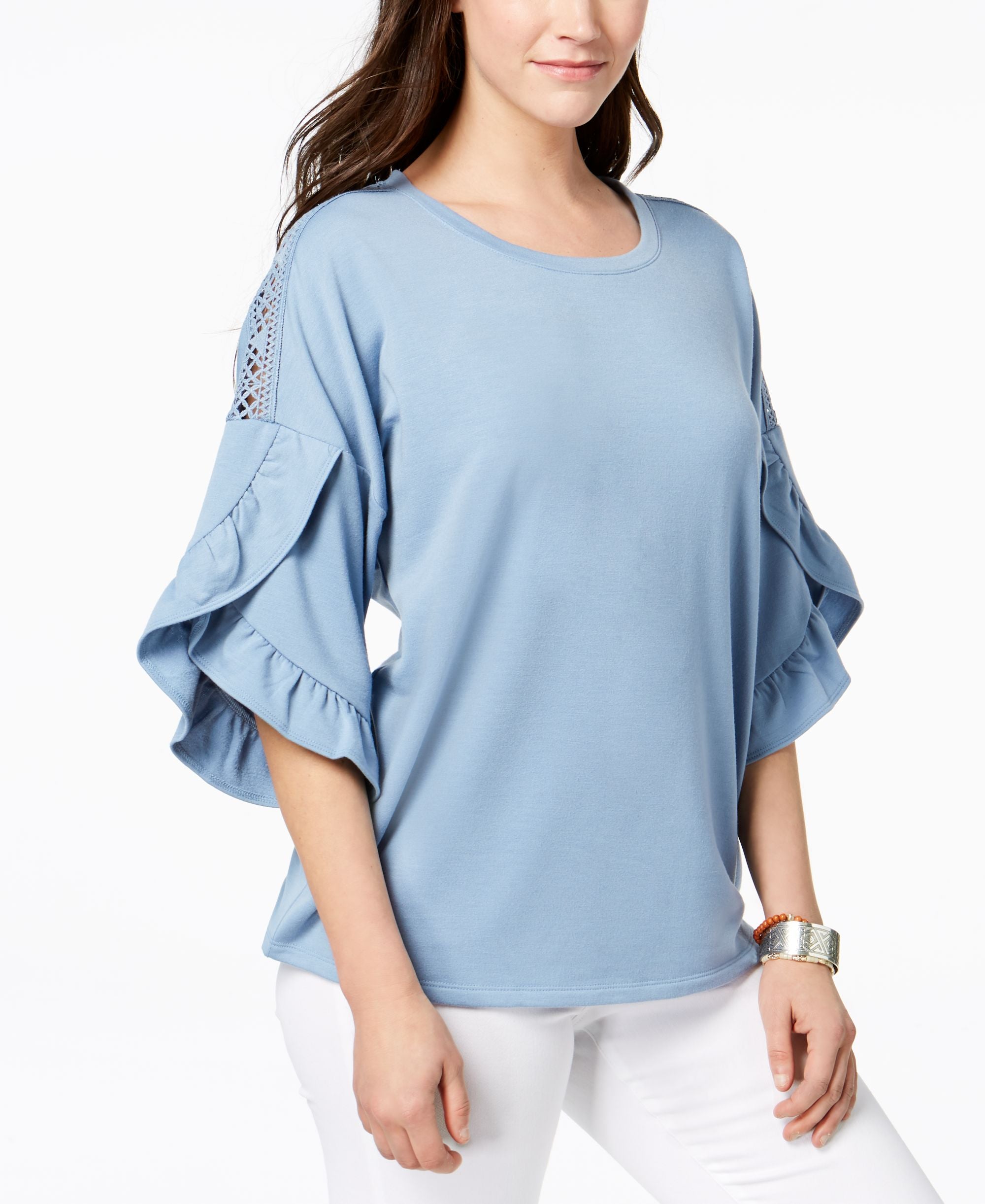 Ruffled Crochet-Inset Sweatshirt