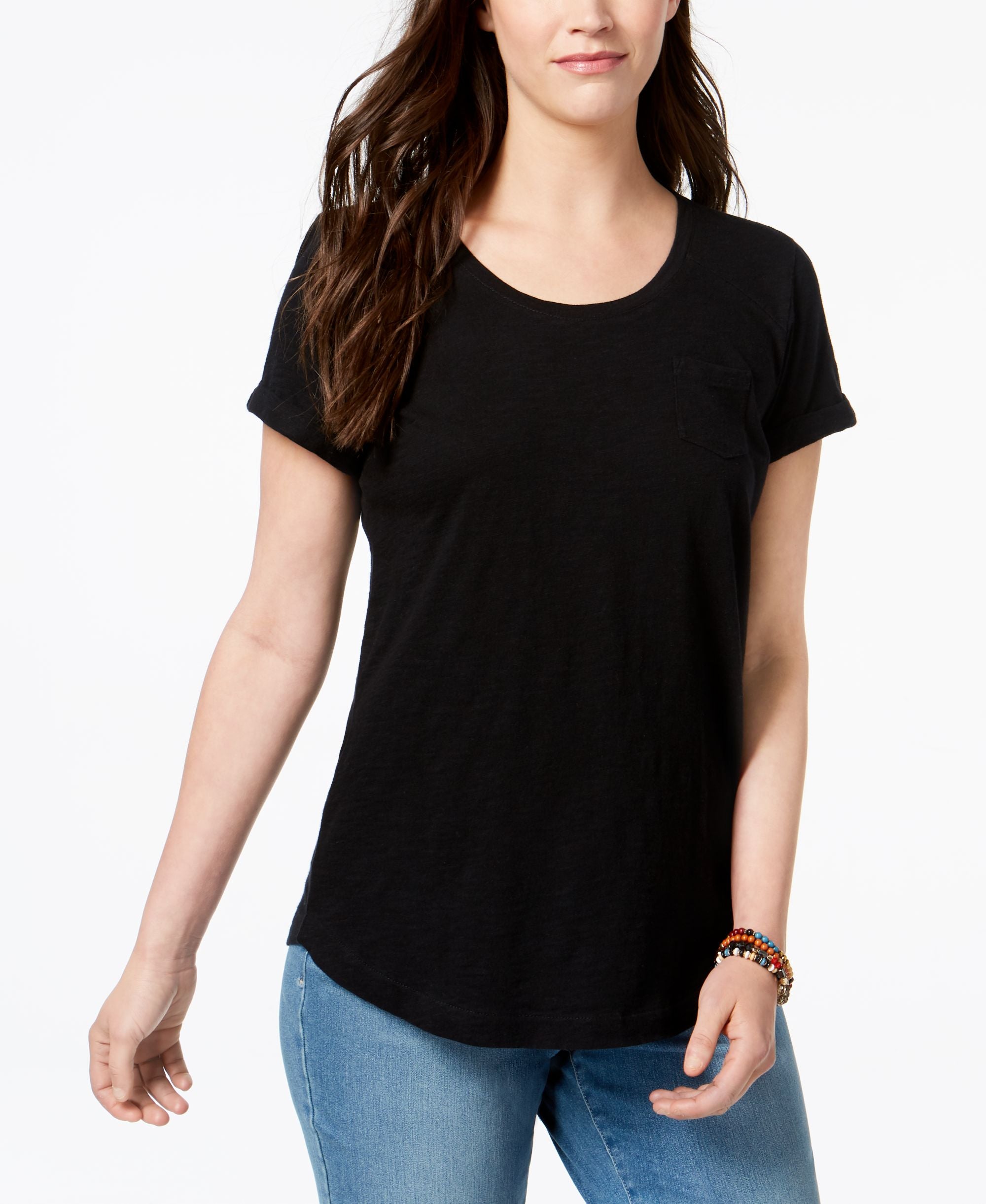 Style & Co Solid Crewneck One Pocket Top1754