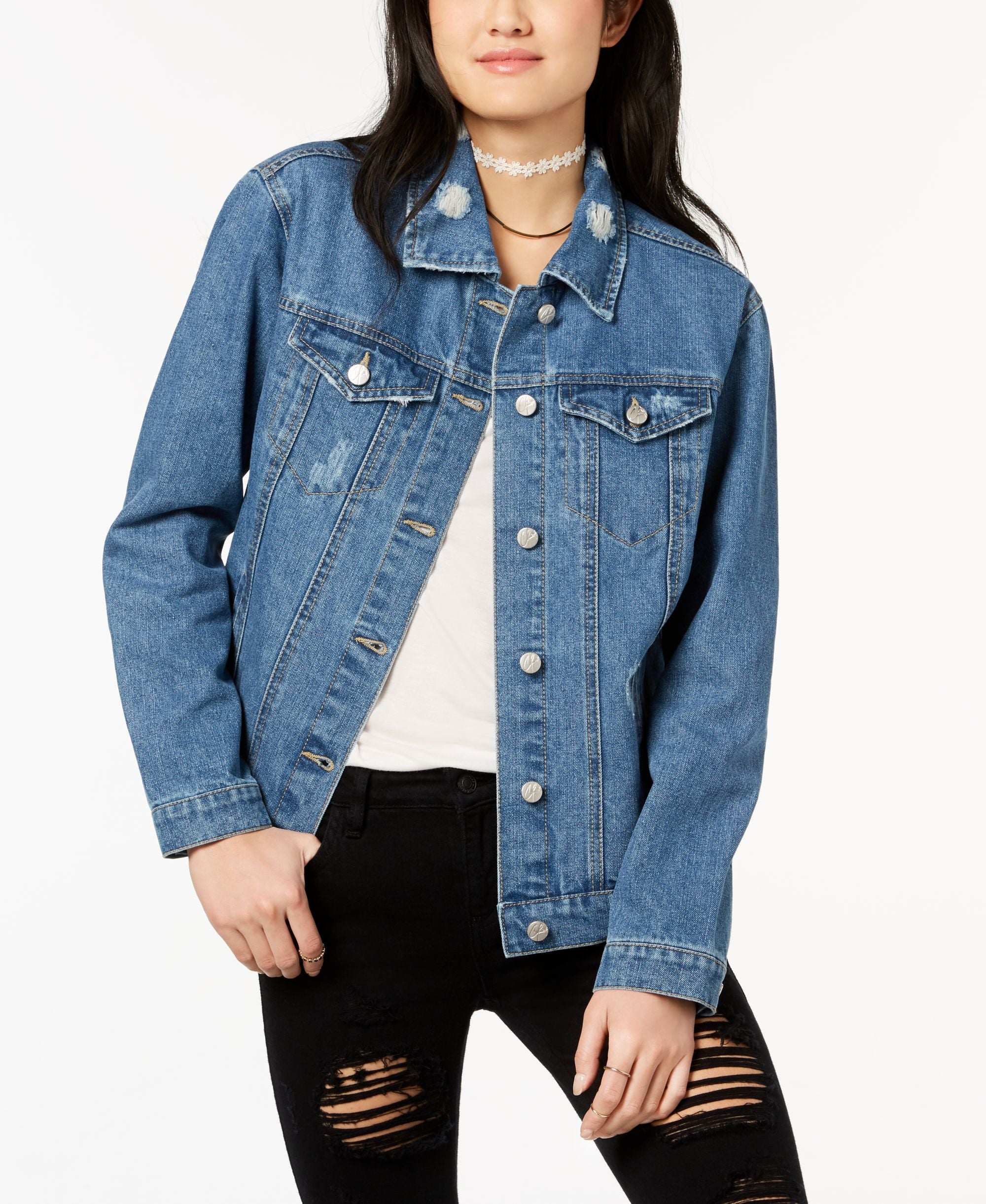 Crave Fame By Almost Famous Juniors Lace Up Denim Jacket