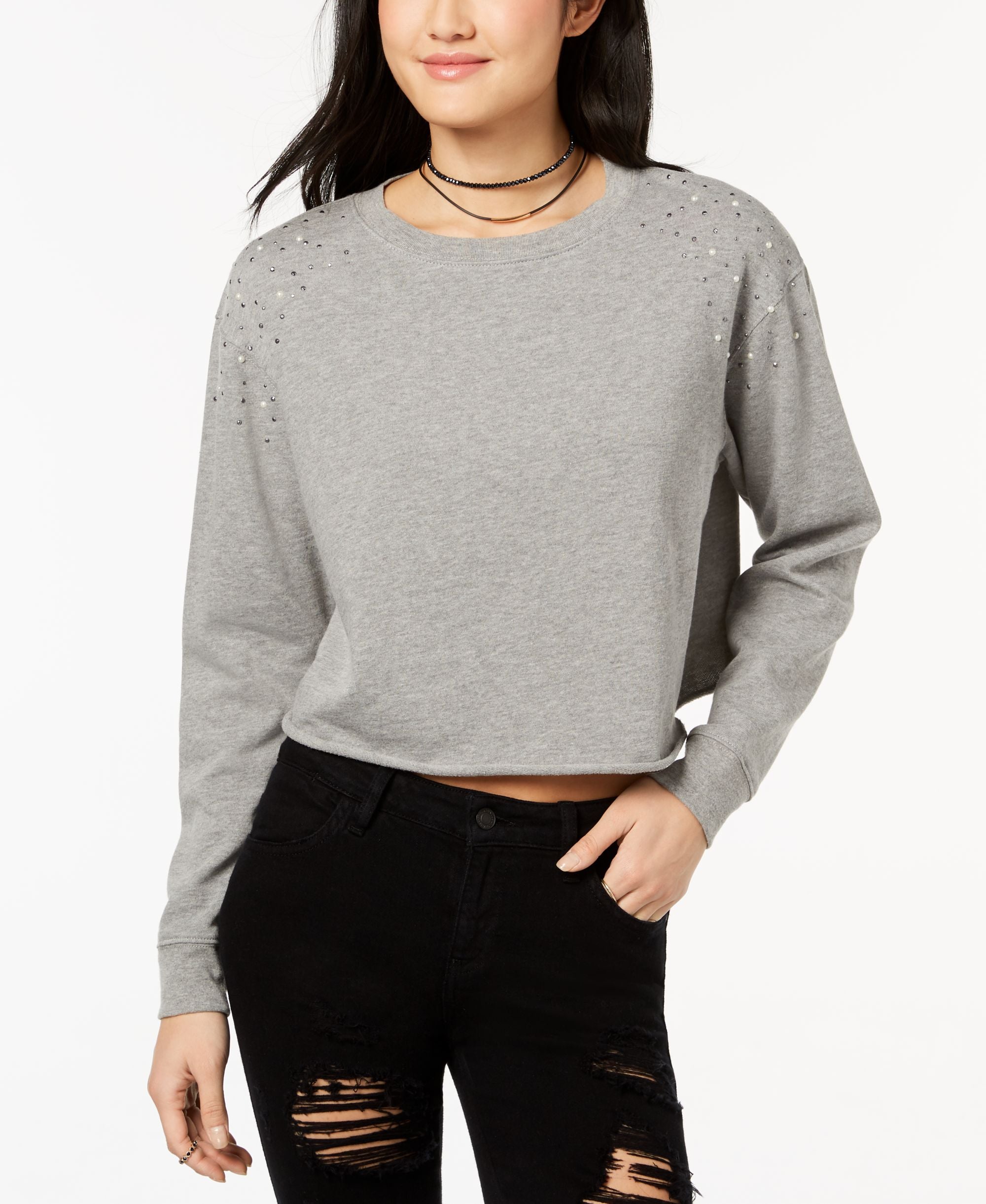 Ultra Flirt Juniors Embellished Cropped Sweatshirt