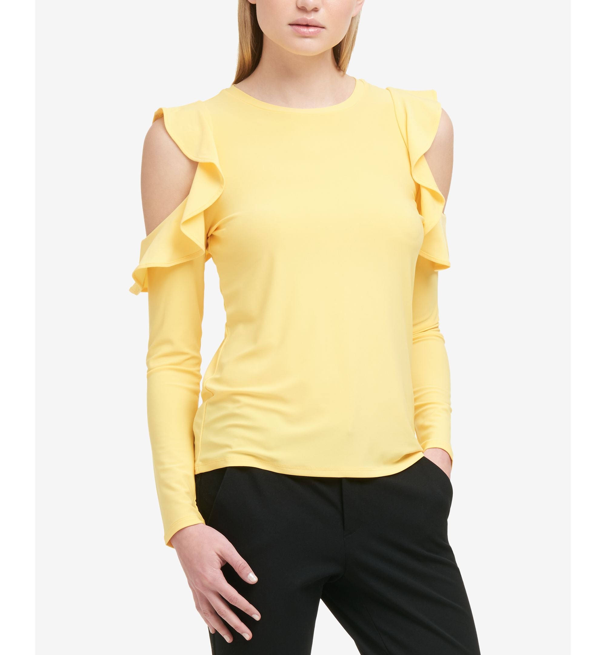 DKNY Ruffled Cold Shoulder Top