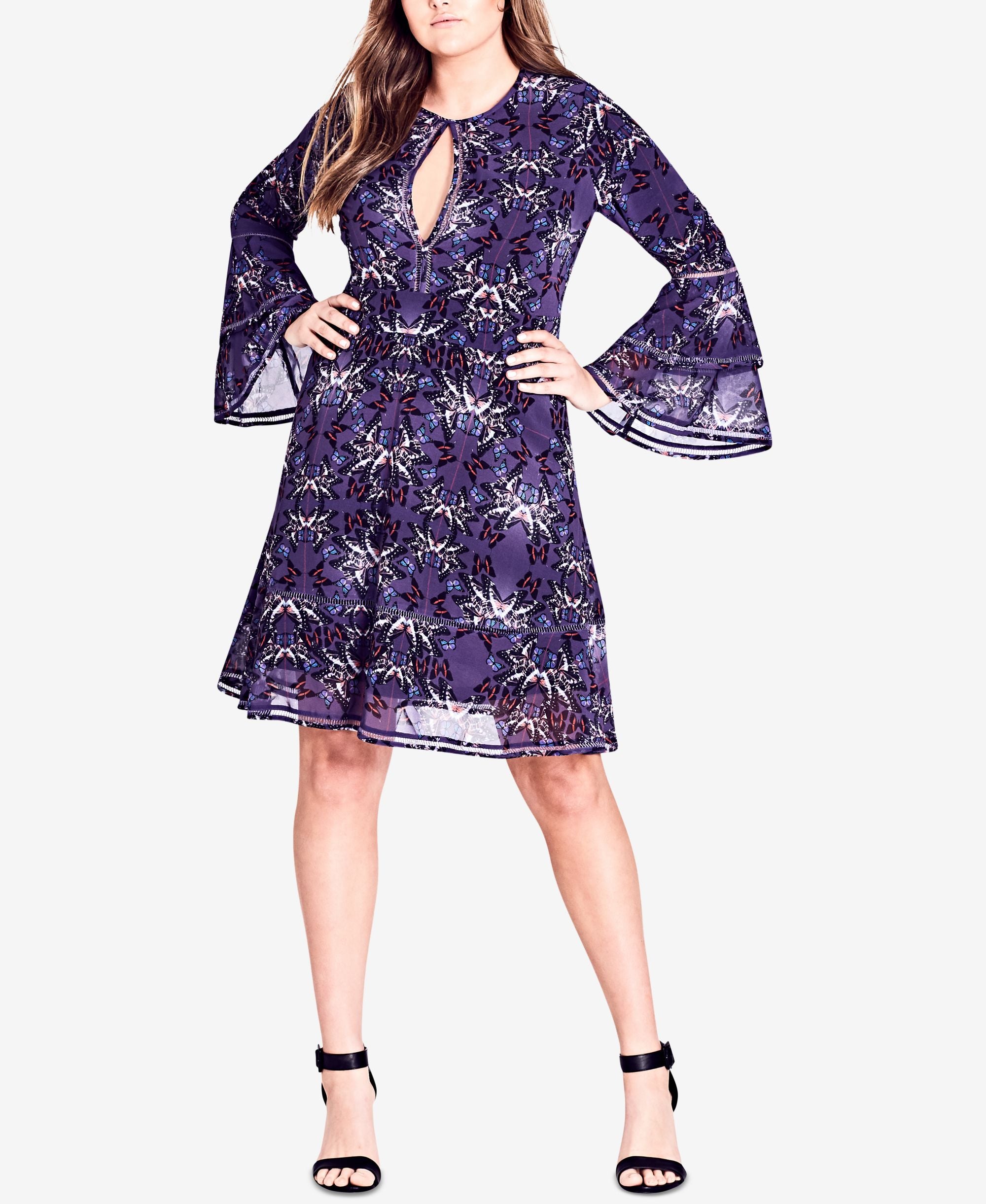 City Chic Trendy Plus Size Butterfly Print A Line Dress