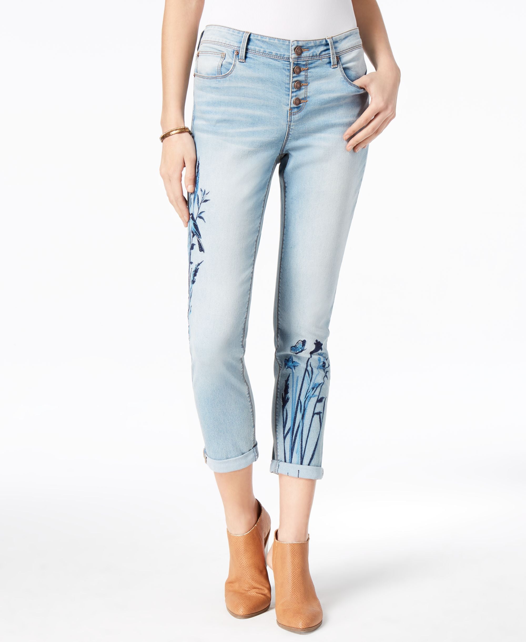 Juniors' Jamie Best Friend Embroidered Boyfriend Jeans