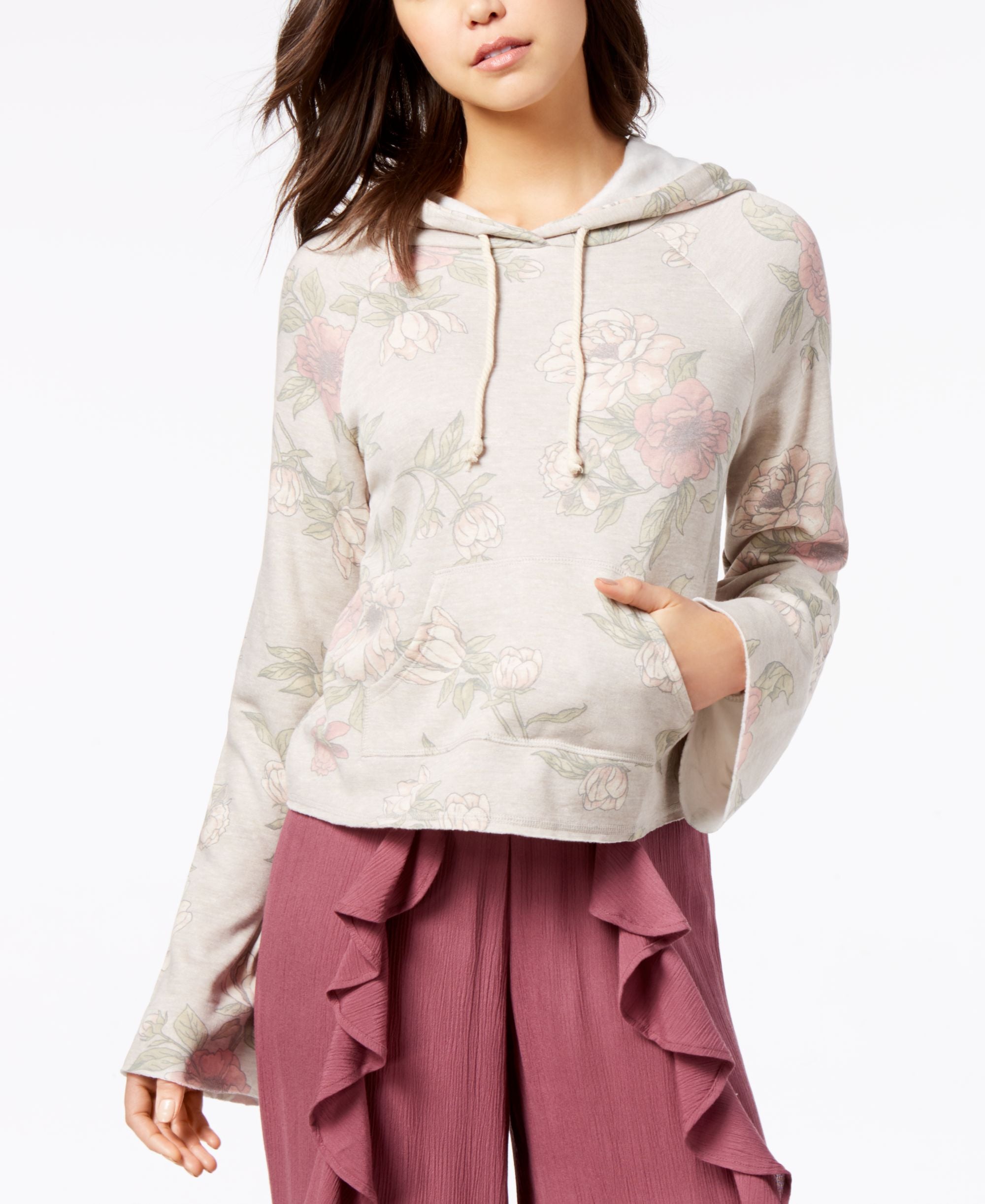 American Rag Juniors Printed Bell Sleeve Hoodie