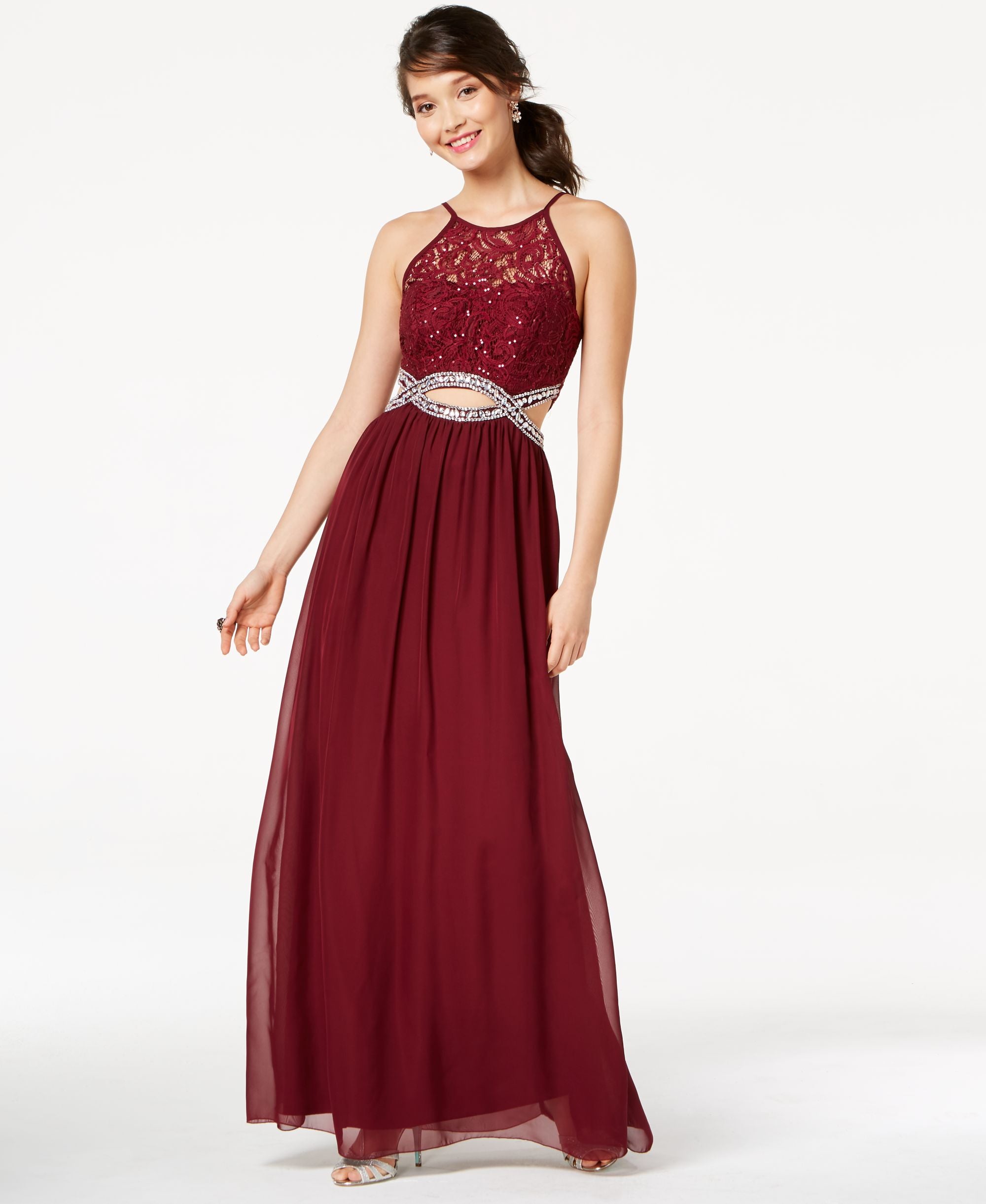 Speechless Juniors Sequined Lace Infinity Gown
