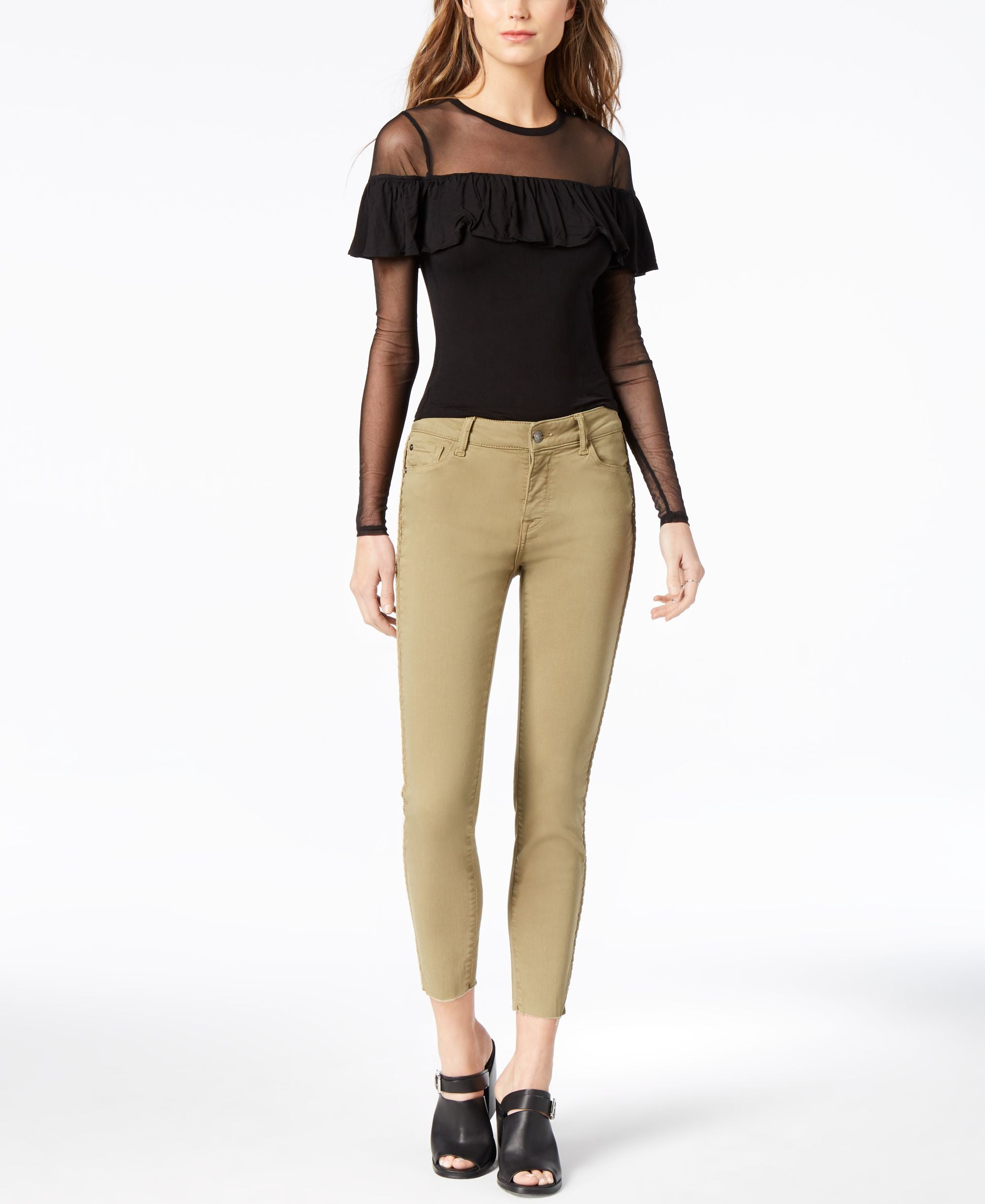 M1858 Kristen Mid Rise Cropped Skinny Jeans With Cord Trim Detail