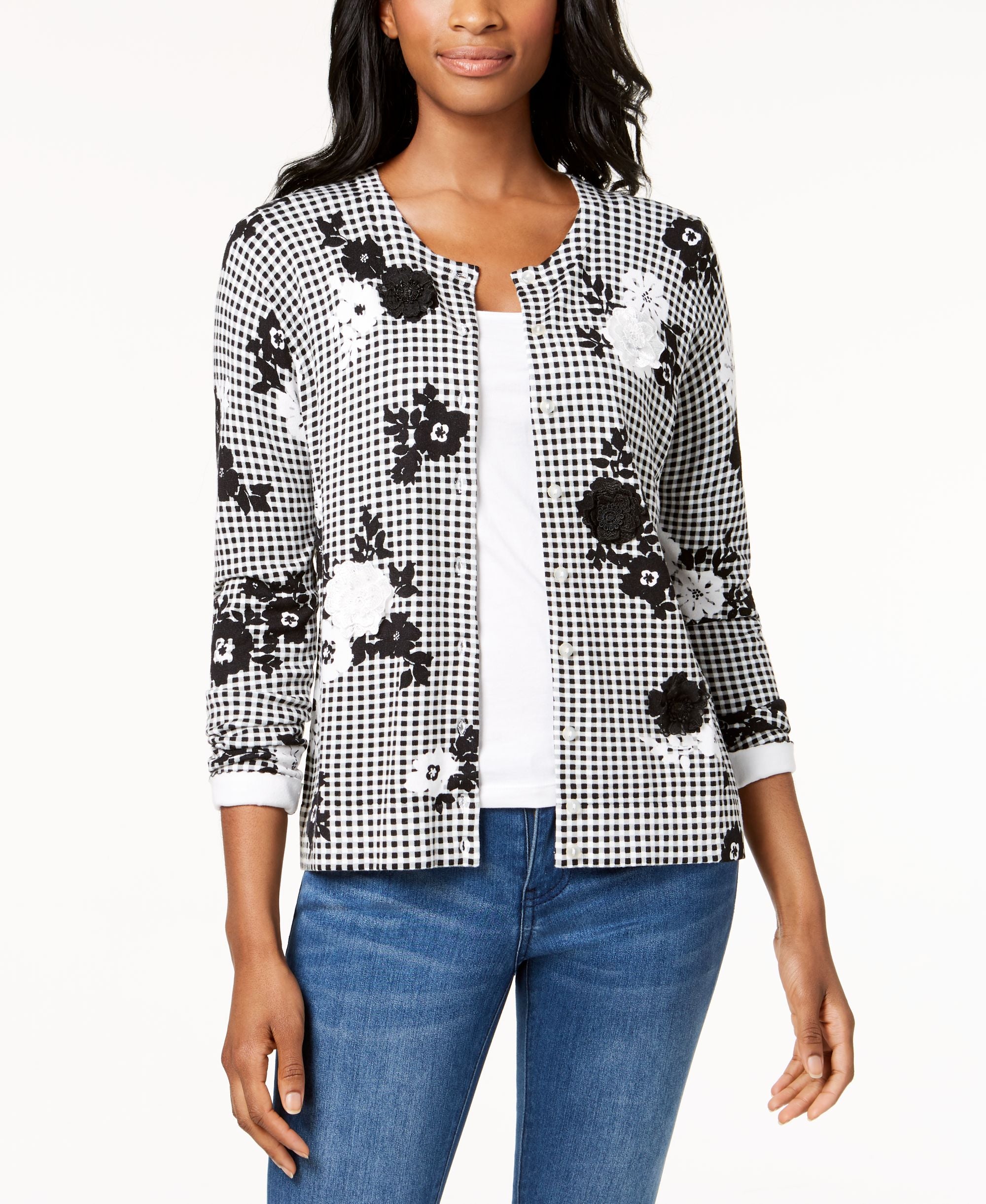 Charter Club Printed Appliqued Cardigan