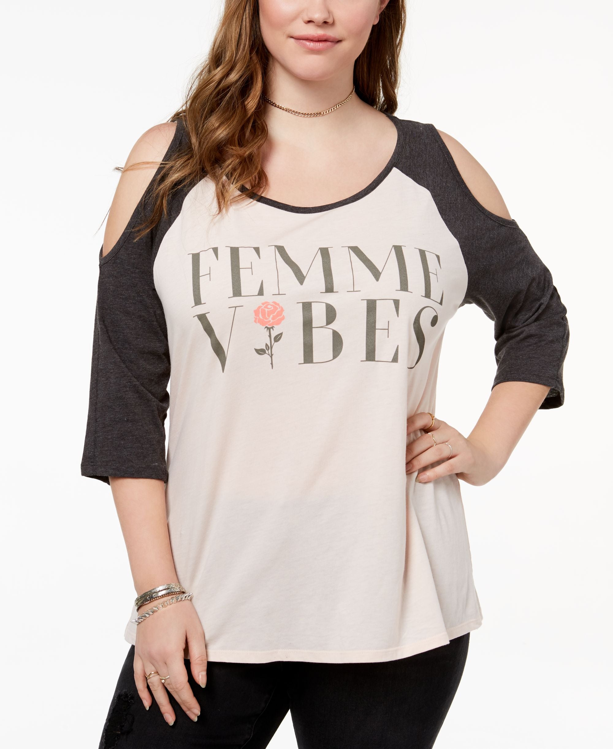 Hybrid Plus Size Femme Vibes Cold Shoulder T-Shirt