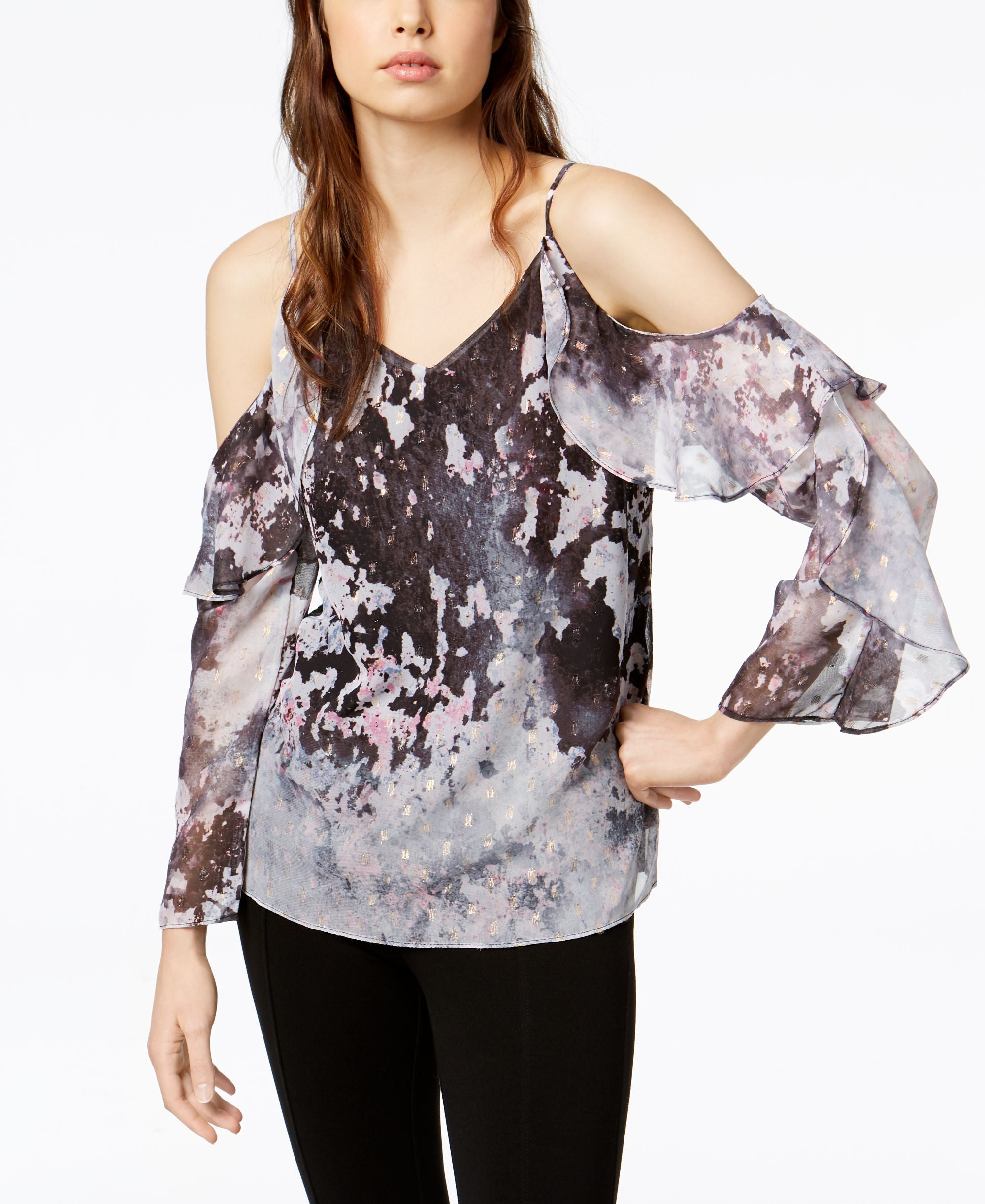 Bar III Printed Cold Shoulder Top