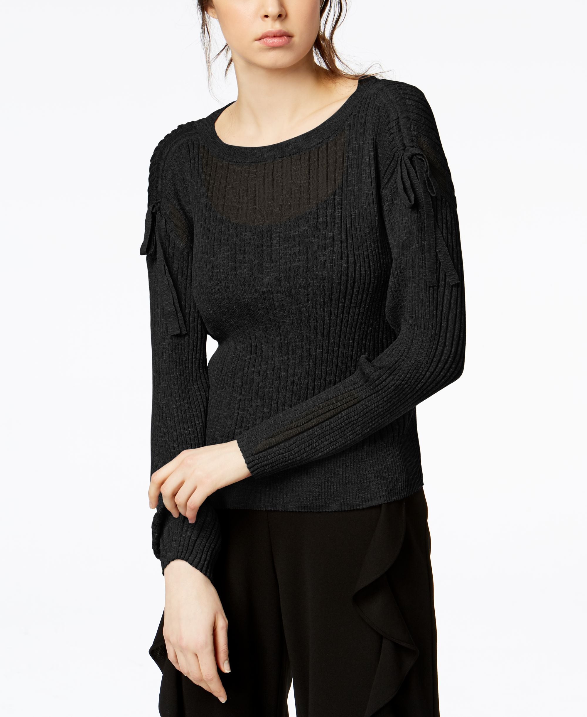 Bar III Ribbed Drawstring Sweater