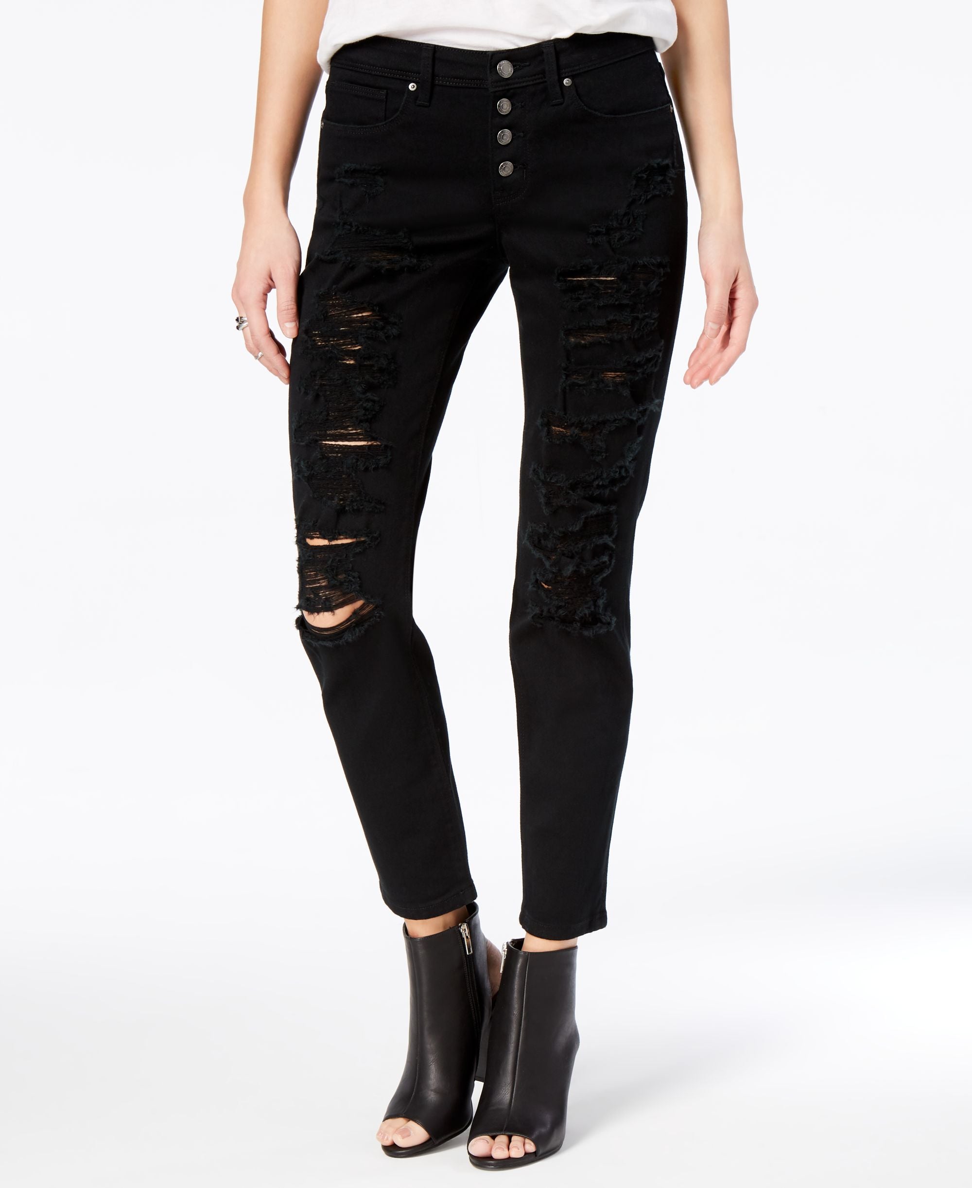 Juniors' Jamie Ripped Cuffed Relaxed Fit Girlfriend Jeans