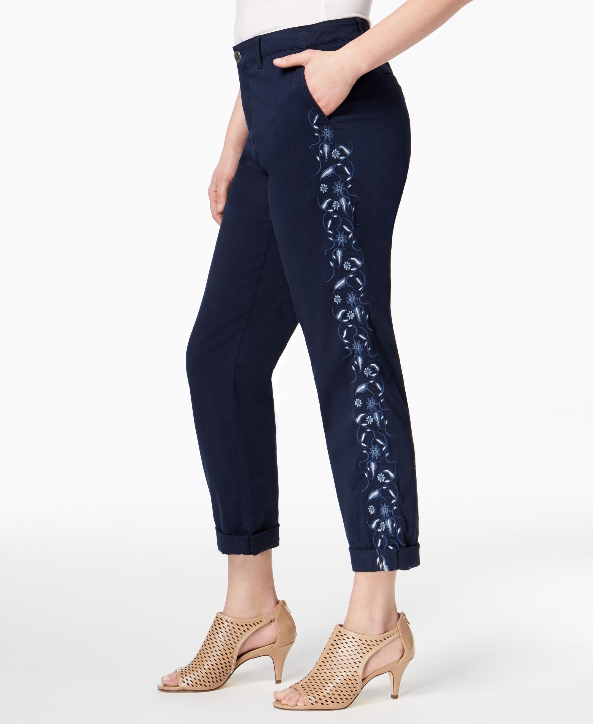 Embroidered Boyfriend Pants