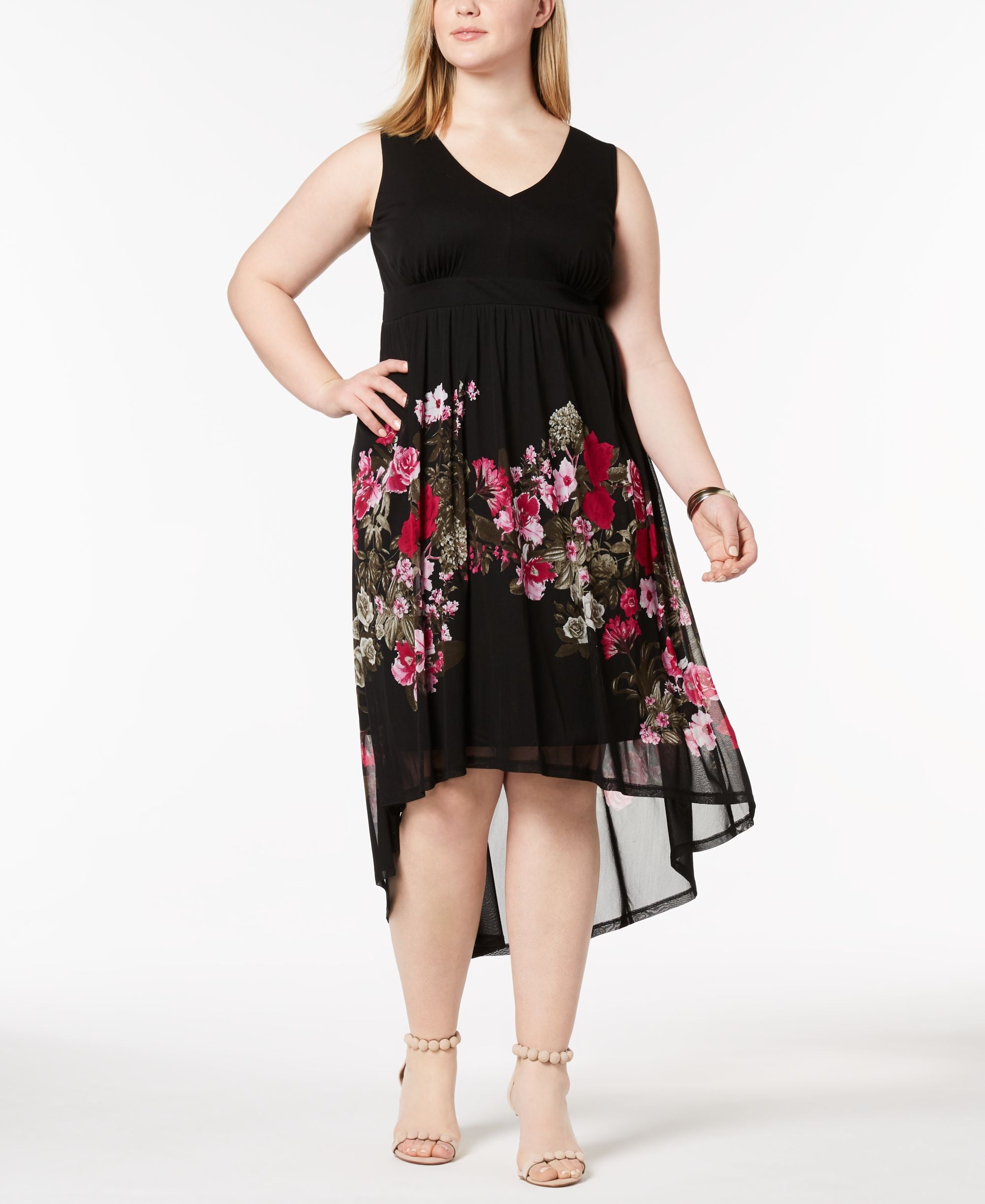 Plus Size Printed Mesh High Low Dress