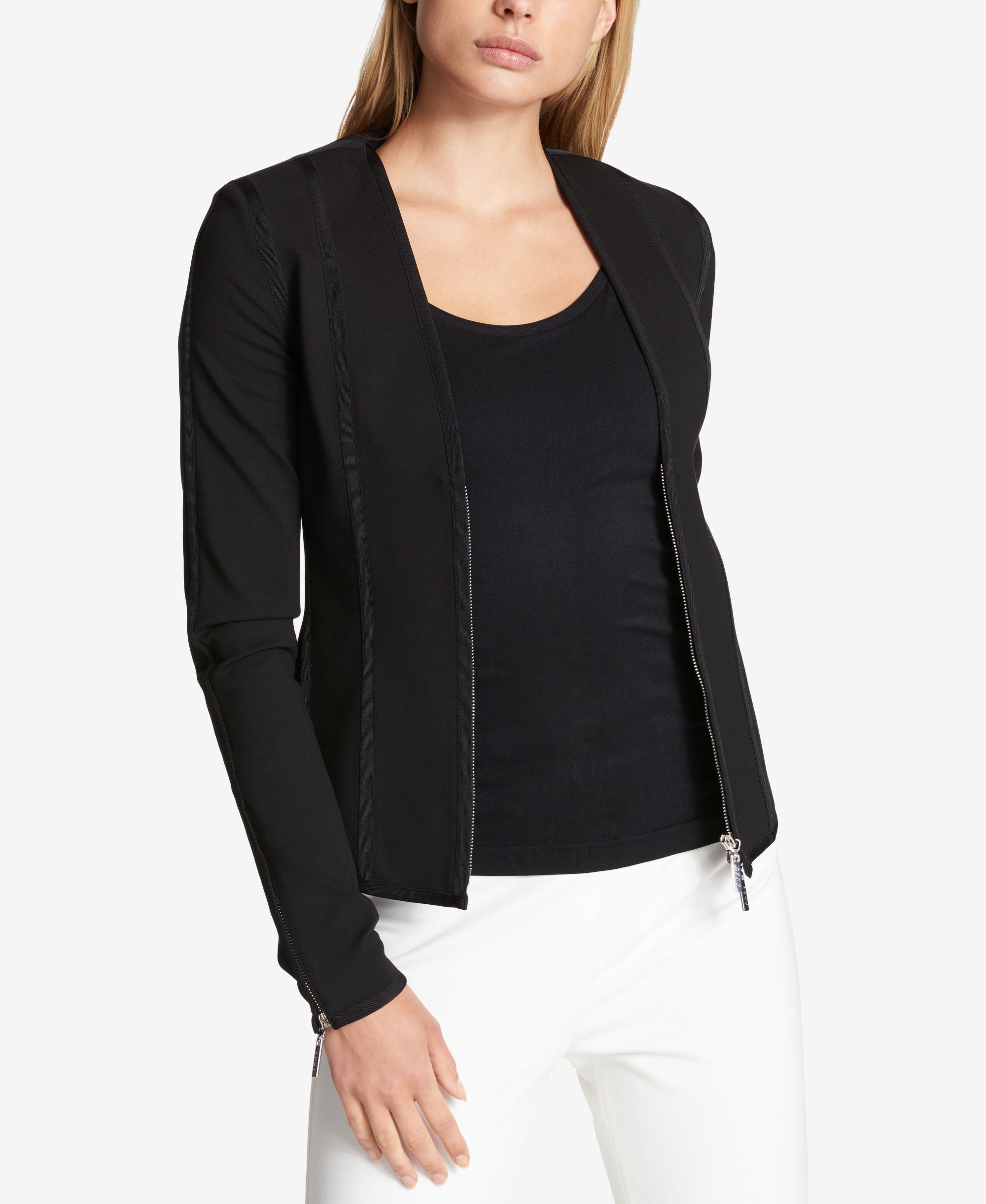DKNY Grosgrain Detail Zip Front Blazer