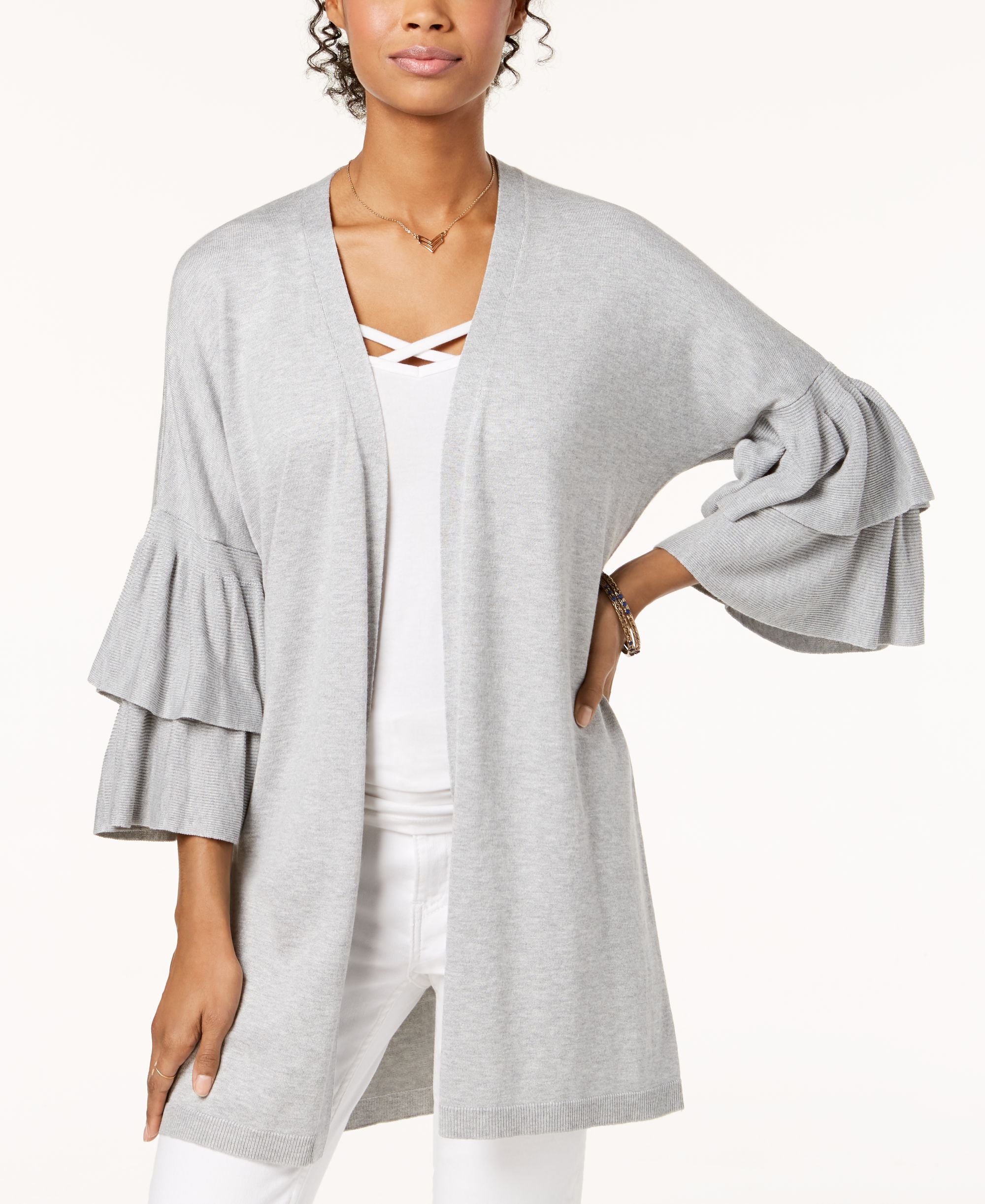 Juniors' Ruffled-Sleeve Cardigan