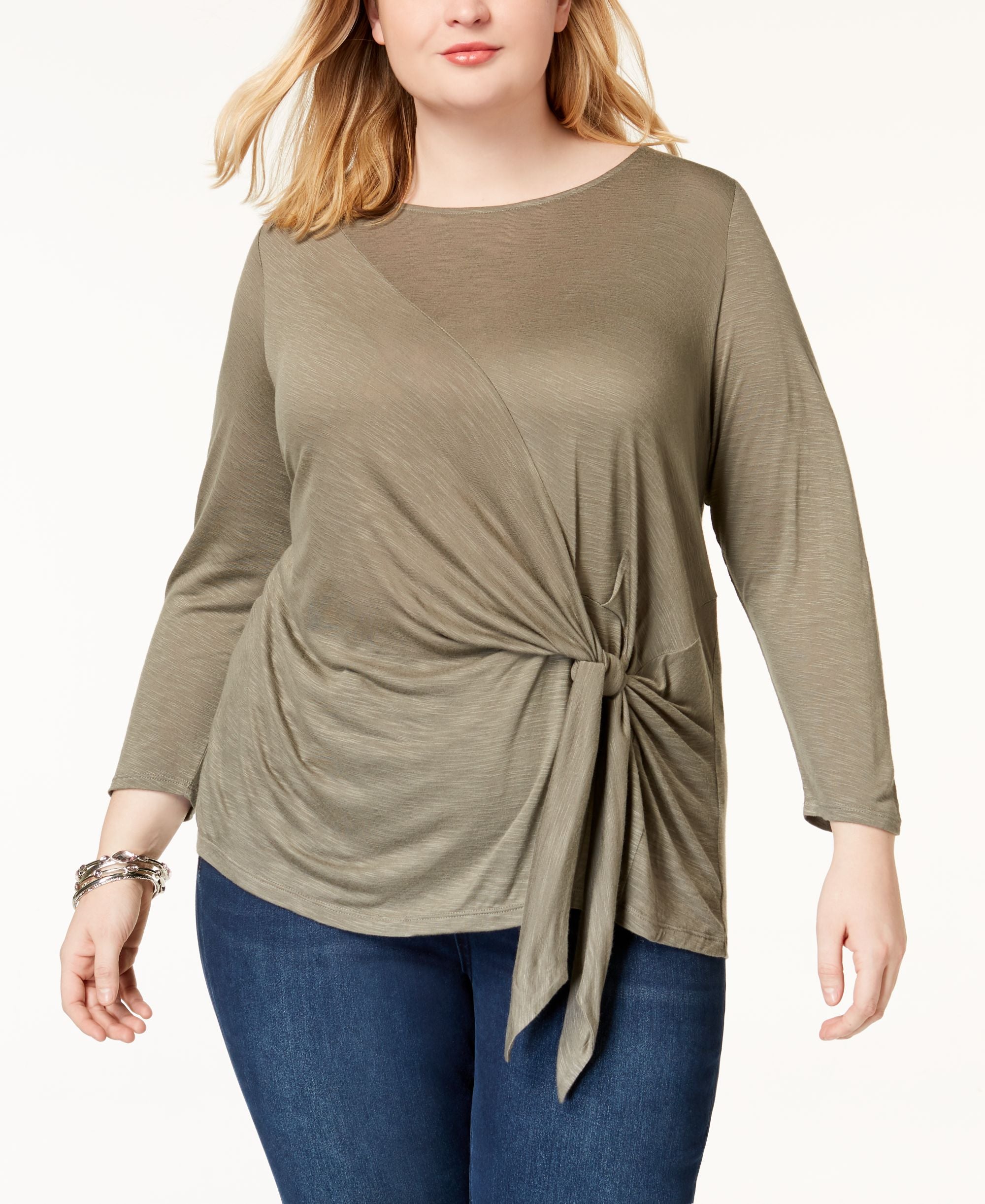 Plus Size Tie Front Top