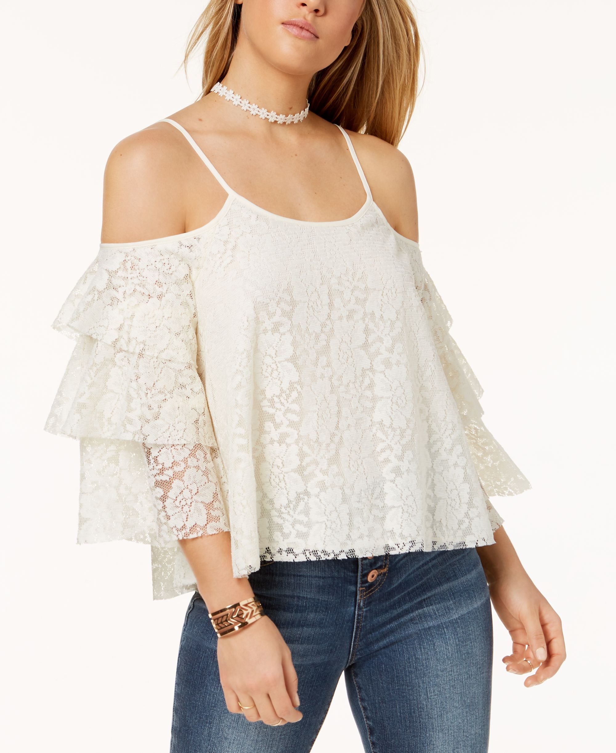Juniors' Lace Cold-Shoulder Top