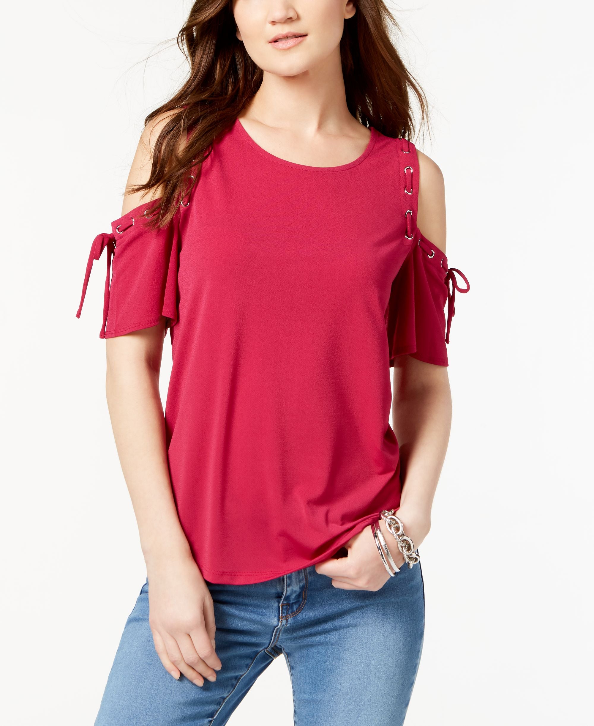 Cold Shoulder Lace Up Top
